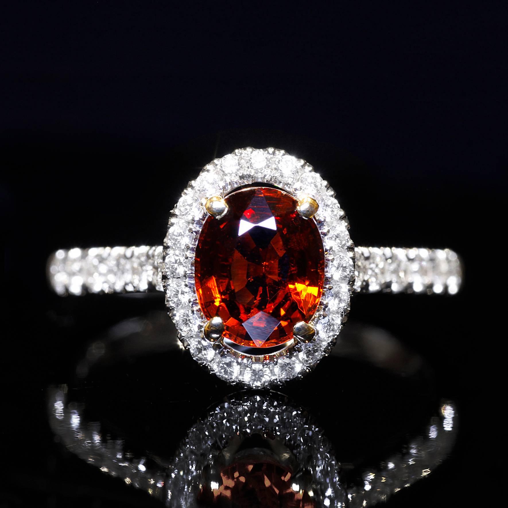 Women's Natural Spessartite Garnet with 0.35 Carat Natural Diamond Engagement Ring