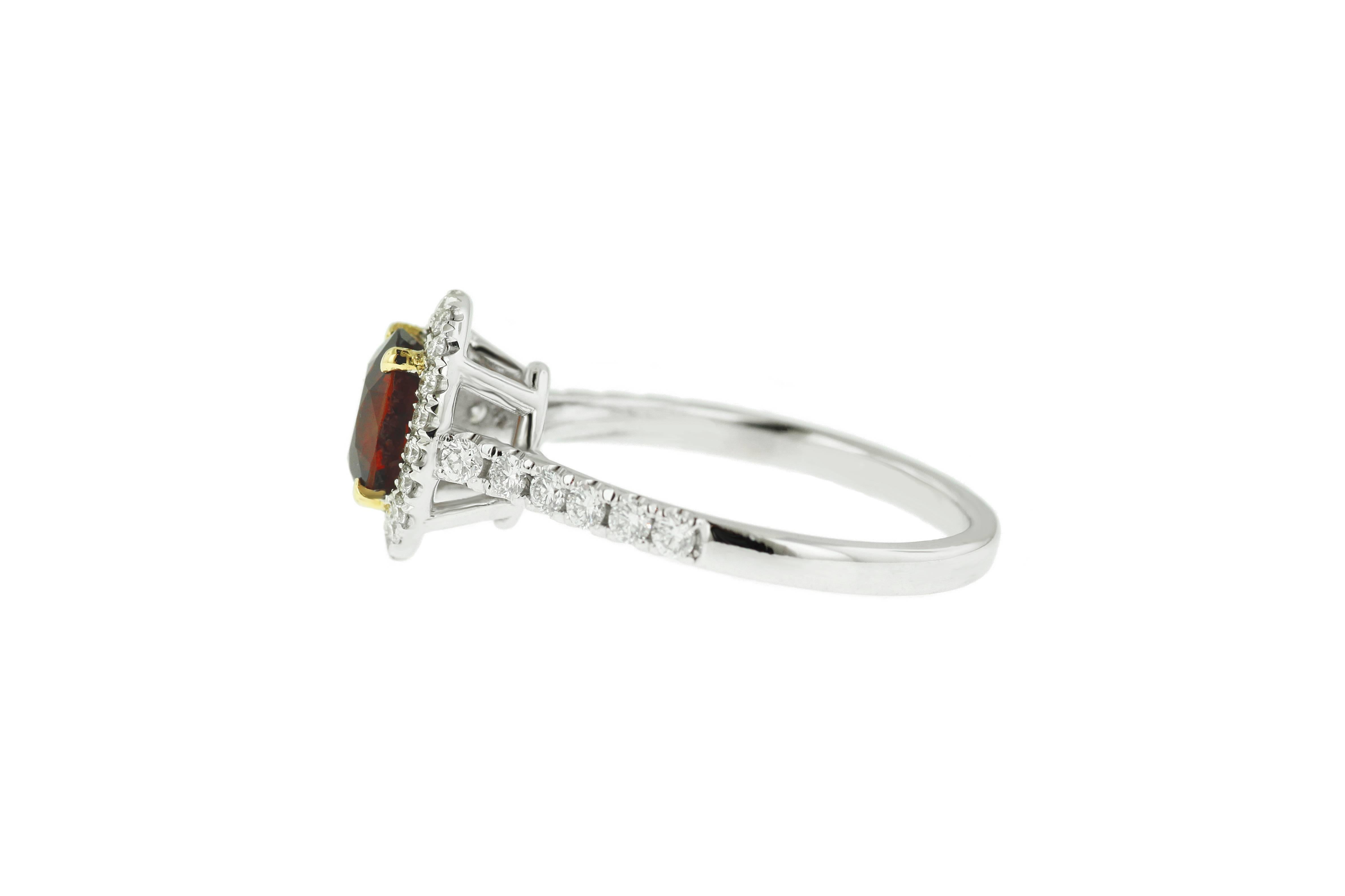 Contemporary Natural Spessartite Garnet with 0.35 Carat Natural Diamond Engagement Ring