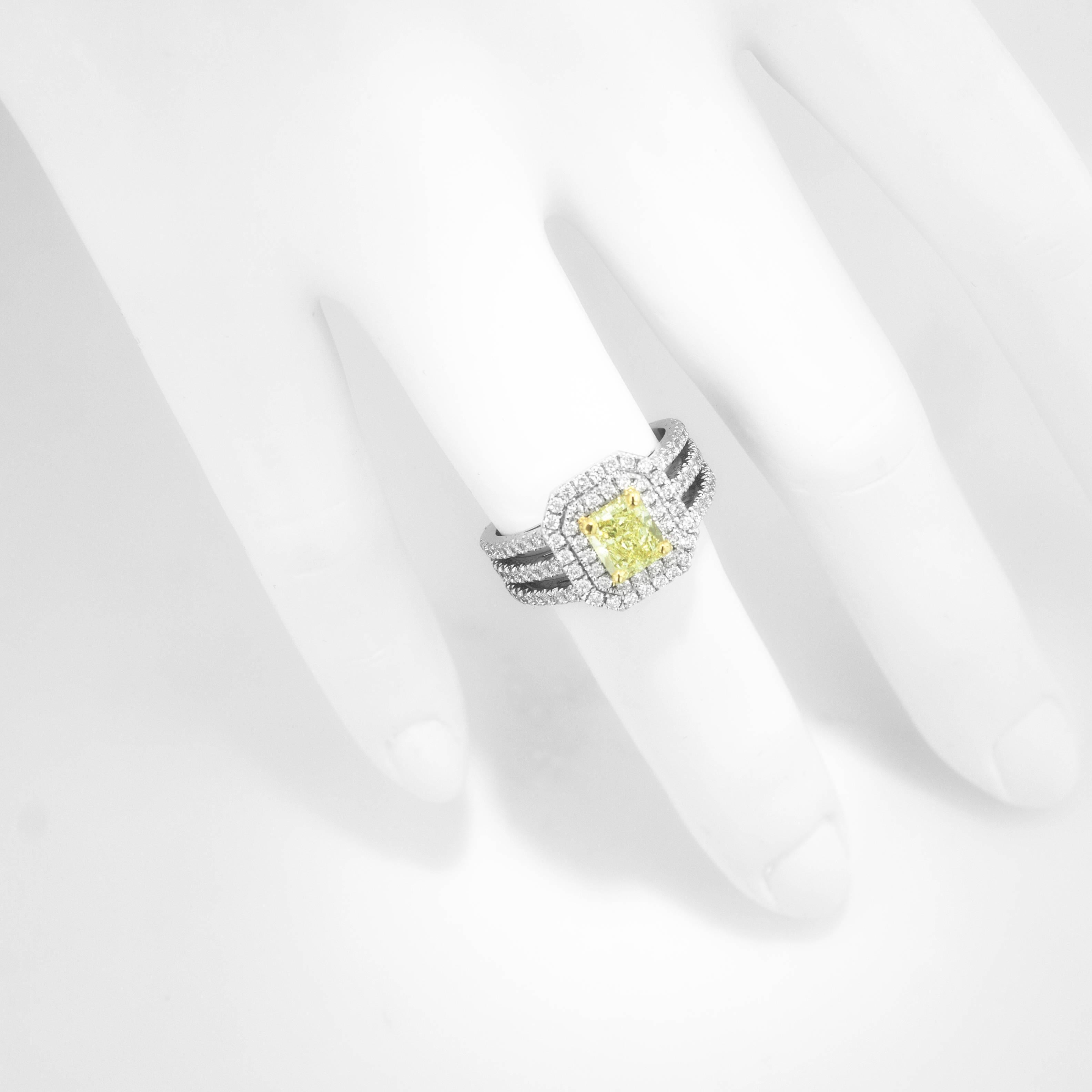 GIA Certified 2.47 Carat Fancy Light Yellow VVS2 VG/VG Diamond Three Band Ring 1