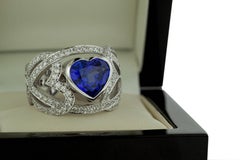 Romantic 3.79 Carat Heart Cut Dark Blue Tanzanite and 2.39 Carat White Diamond R