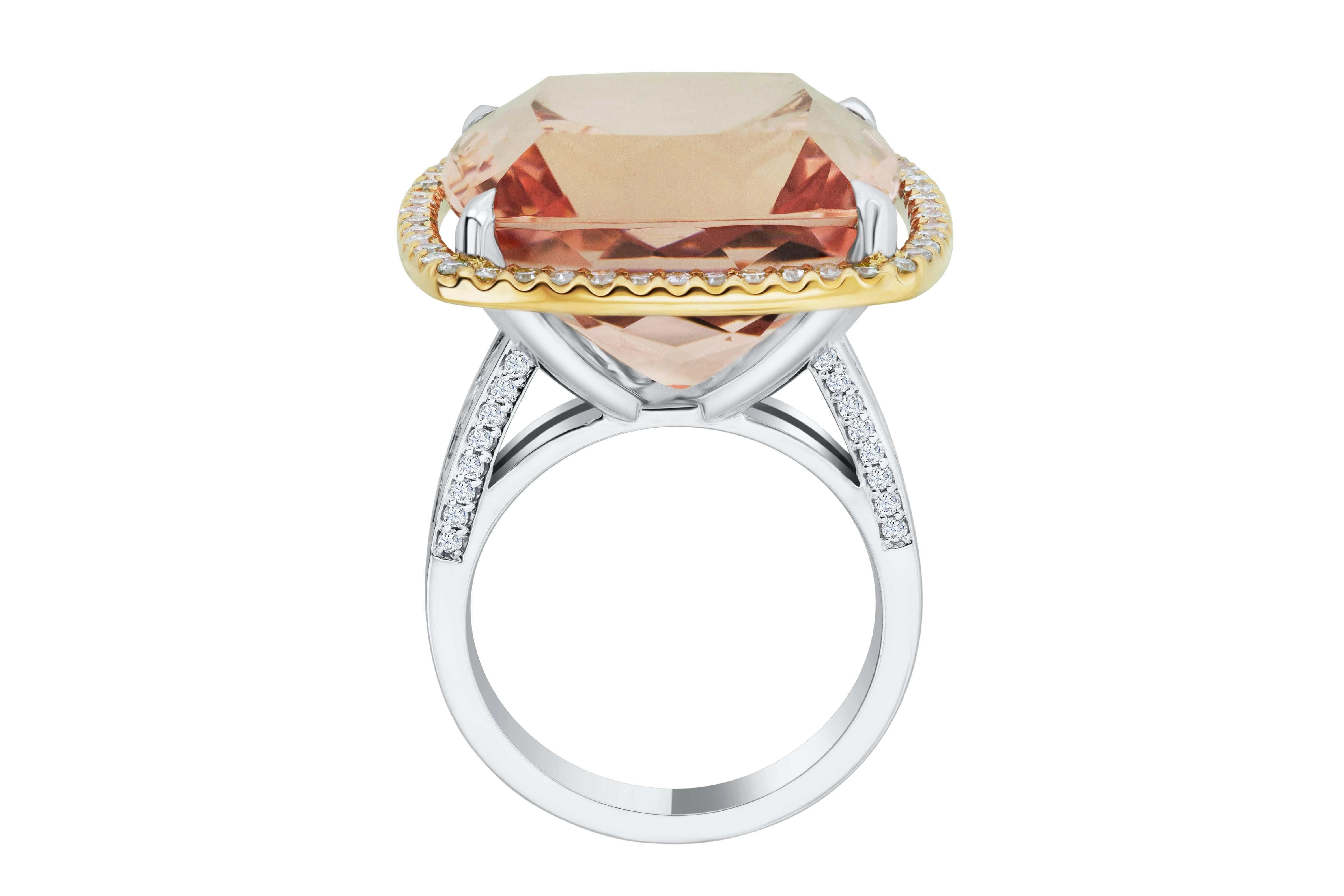 Women's Exclusive 28.49 Carat Pink Morganite Diamond Cocktail Ring For Sale