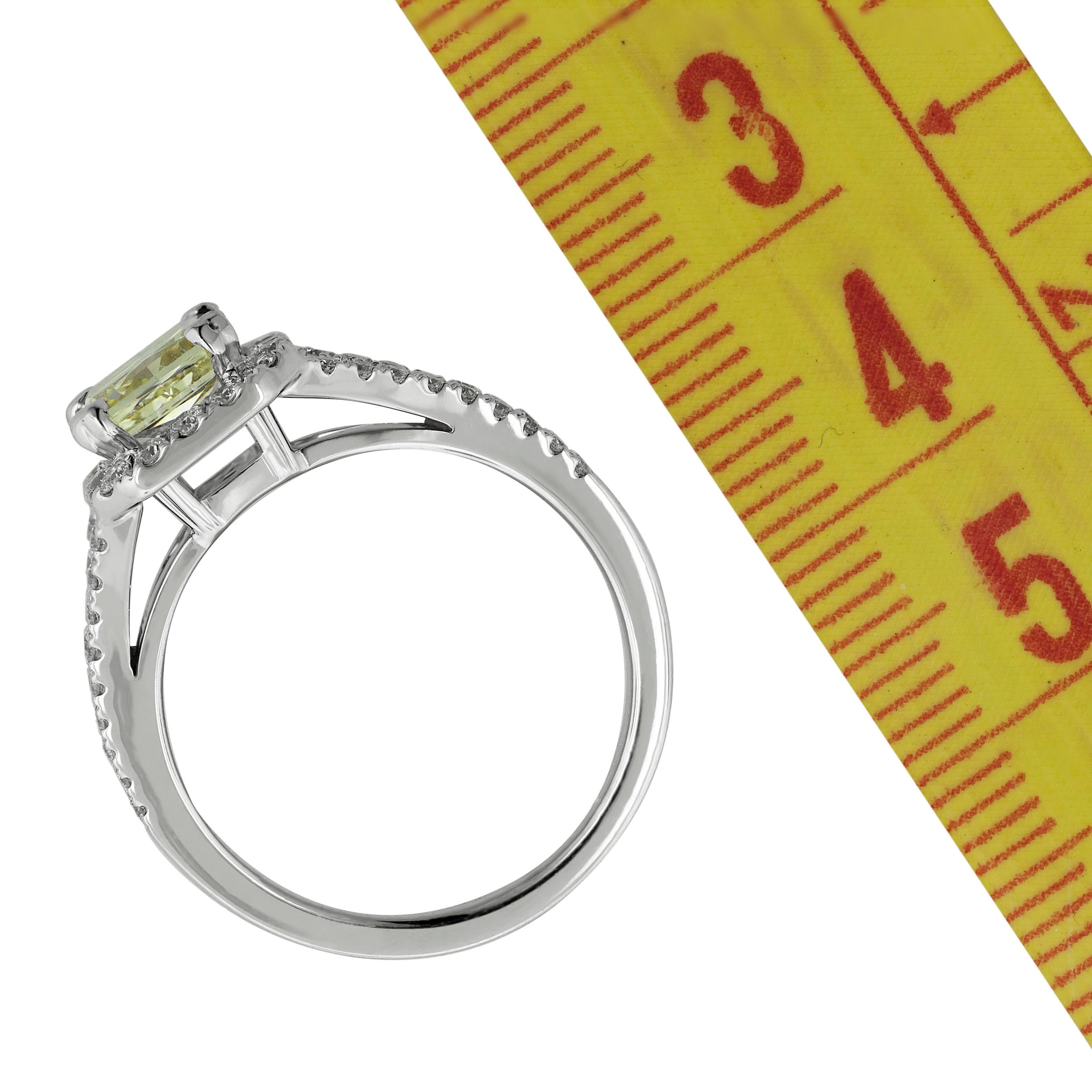GIA Certified 2.11 Carat Yellow Diamond Halo Engagement Ring 18 Karat White Gold For Sale 2