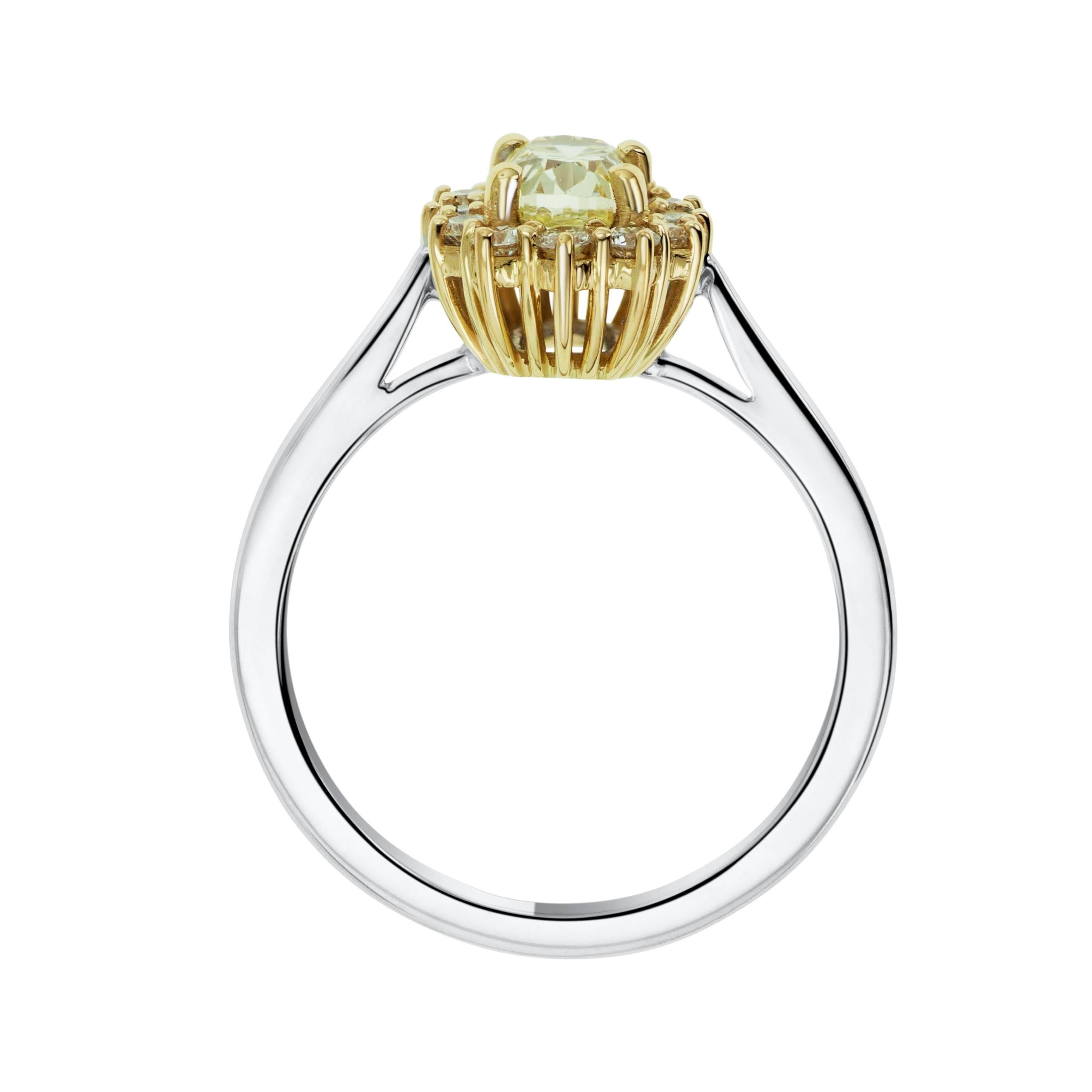 Oval Cut HRD Certified 1 Carat Fancy Yellow Diamond Belle Époque Ring For Sale