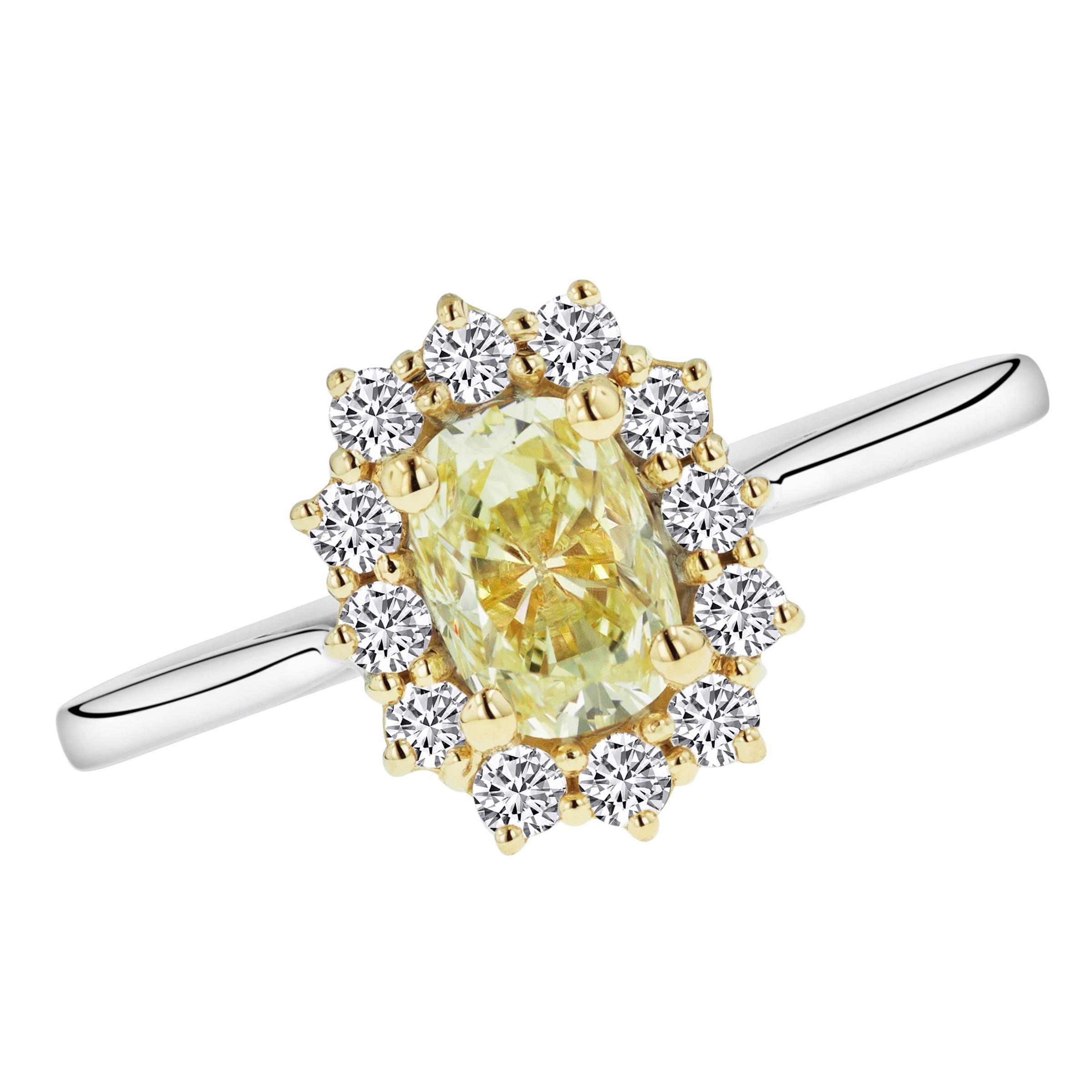 Women's HRD Certified 1 Carat Fancy Yellow Diamond Belle Époque Ring For Sale