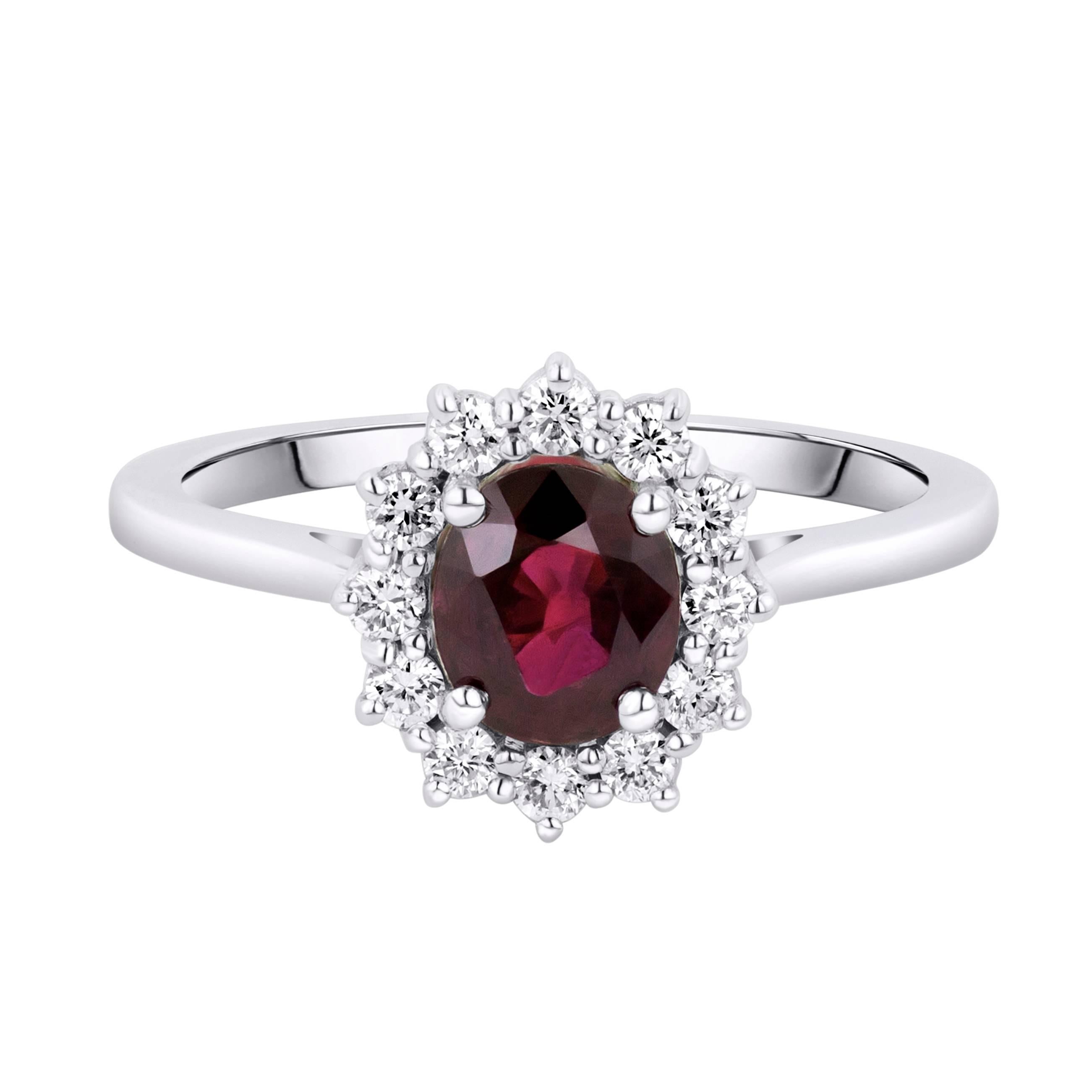 1.05 Carat Ruby Diamond Belle Époque Inspired White Gold Engagement Ring For Sale