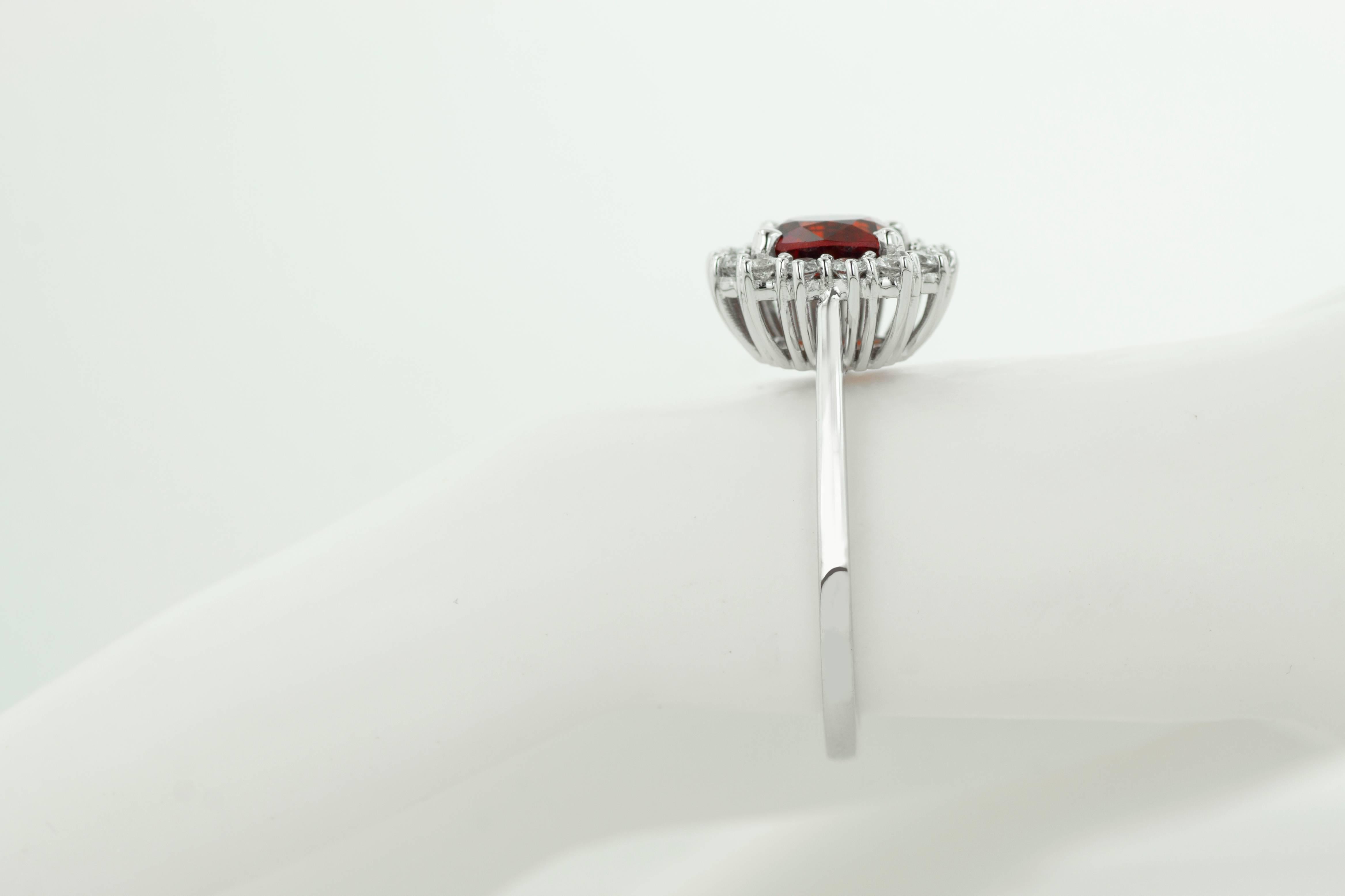 1.78 Carat Spinel Diamond Belle Époque Inspired White Gold Engagement Ring For Sale 1