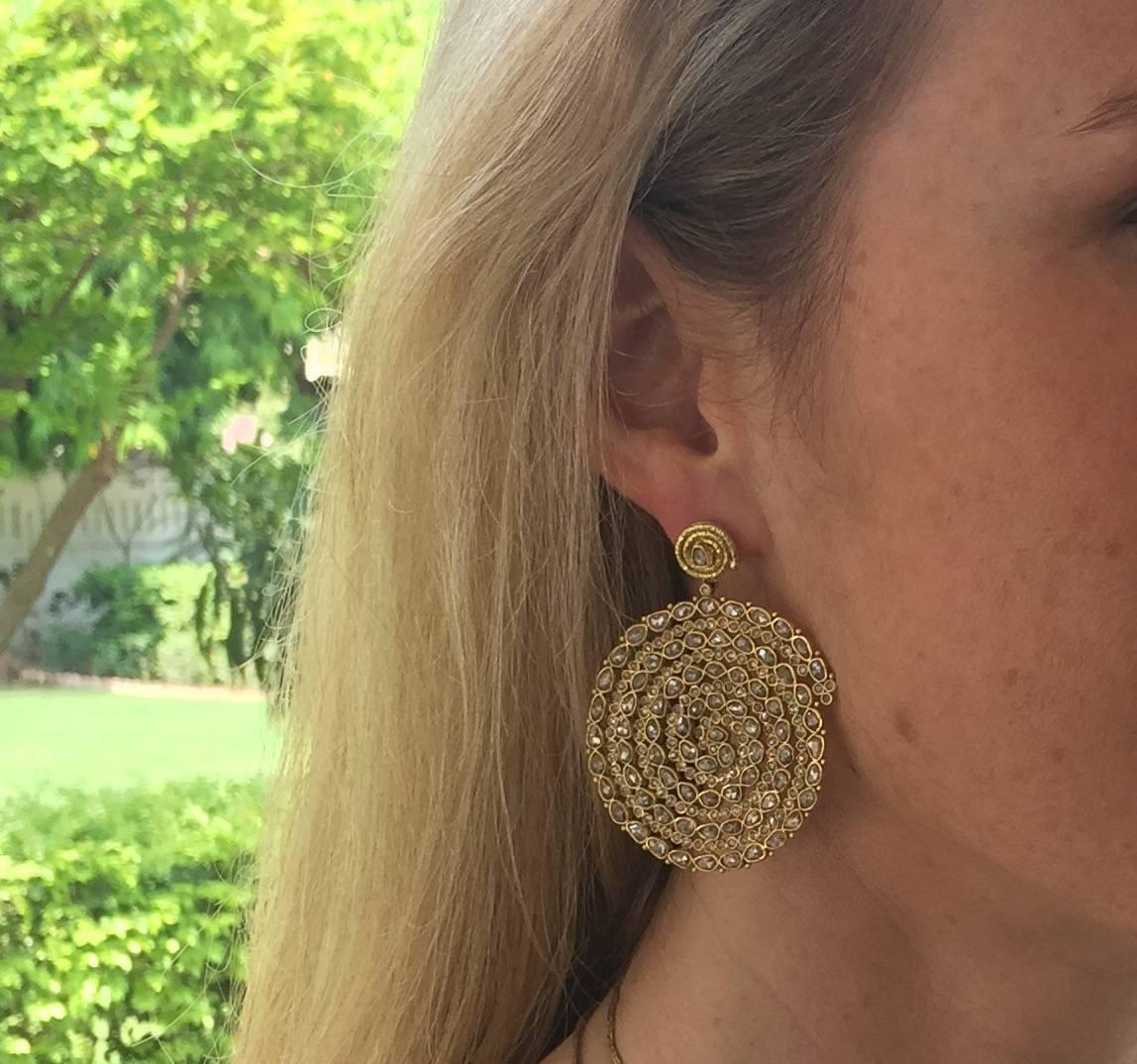 Rose Cut Diamond Spiral Earrings on 18 Karat Gold. 

They Sparkle In The Most Beautiful Way And Are Designed To Be Reminiscent Of The Stars in The Galaxy. A Video Of The Earrings Can Be Found On My 1st Dibs Store Front Profile. 

The Earrings Are