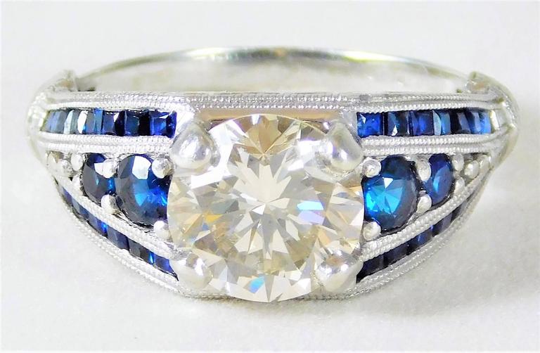Ornate Custom-Made Sapphire and Champagne Colored Diamond Platinum Ring ...