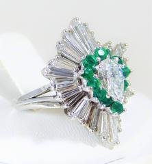 1970s Emerald Diamond white gold Ballerina Ring