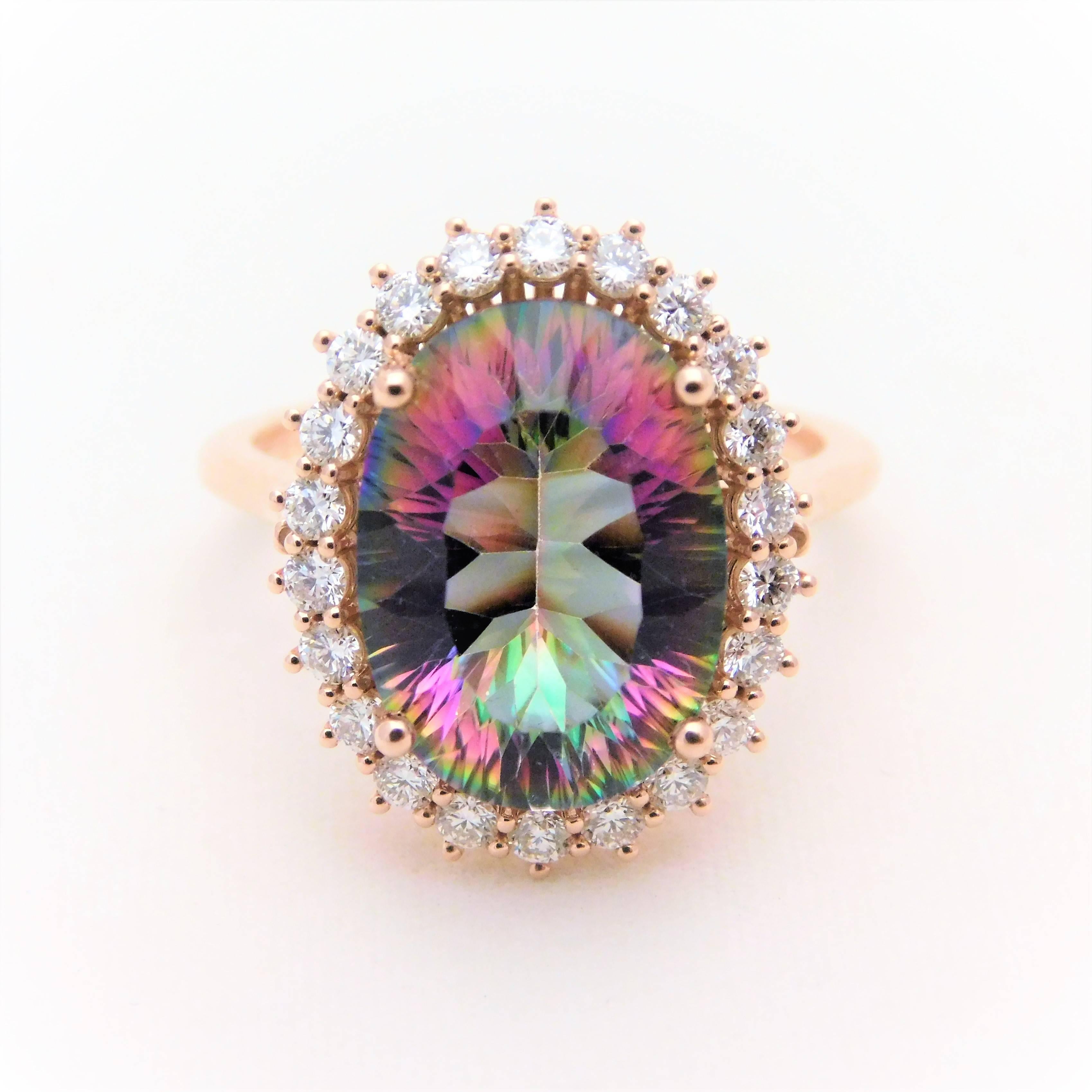 Oval Cut Oval Mystic Topaz Diamond Rose Gold Cocktail Ring
