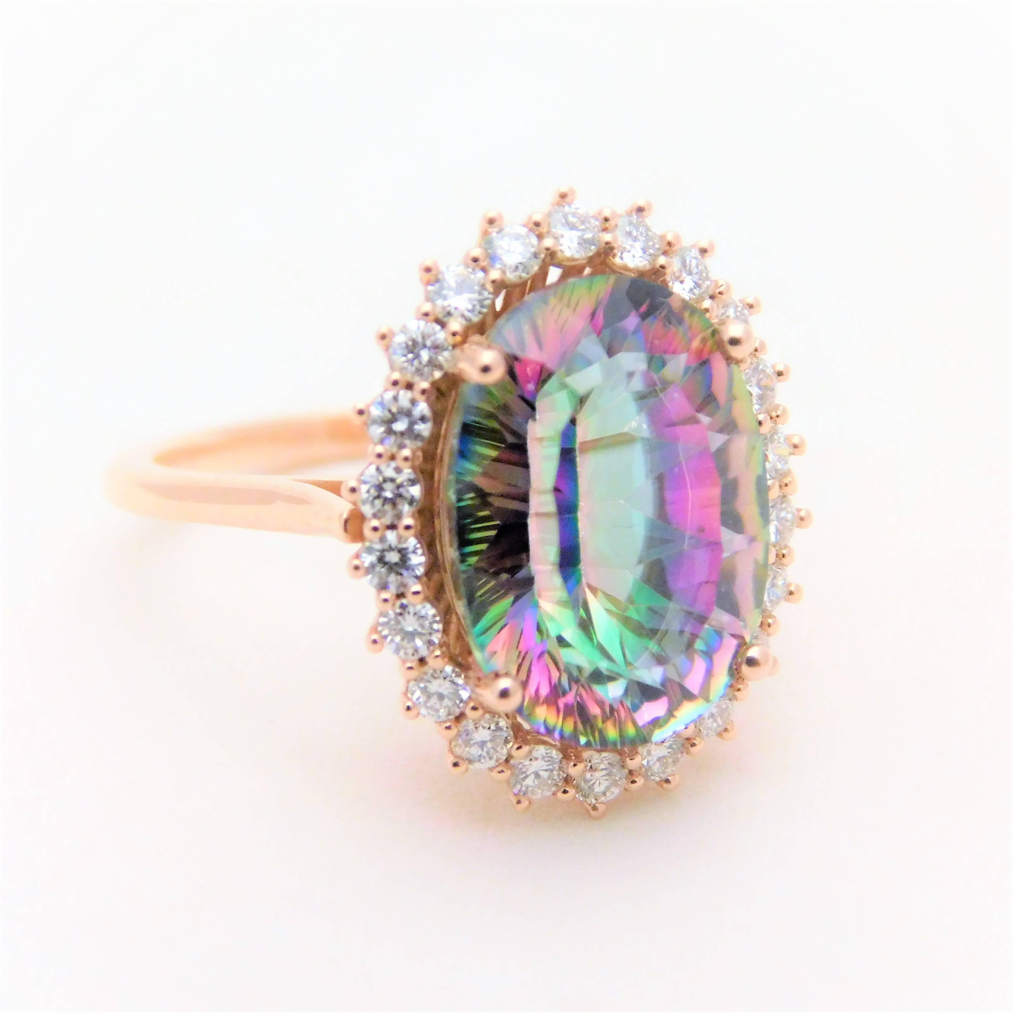 Oval Mystic Topaz Diamond Rose Gold Cocktail Ring In New Condition In Metairie, LA