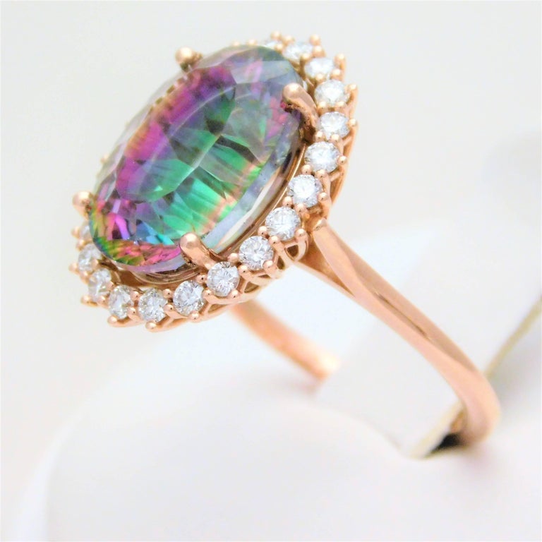 Oval Mystic Topaz Diamond Rose Gold Cocktail Ring at 1stDibs | mystic ...