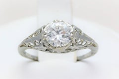 18 Karat White Gold Edwardian European-Cut Diamond Engagement Ring