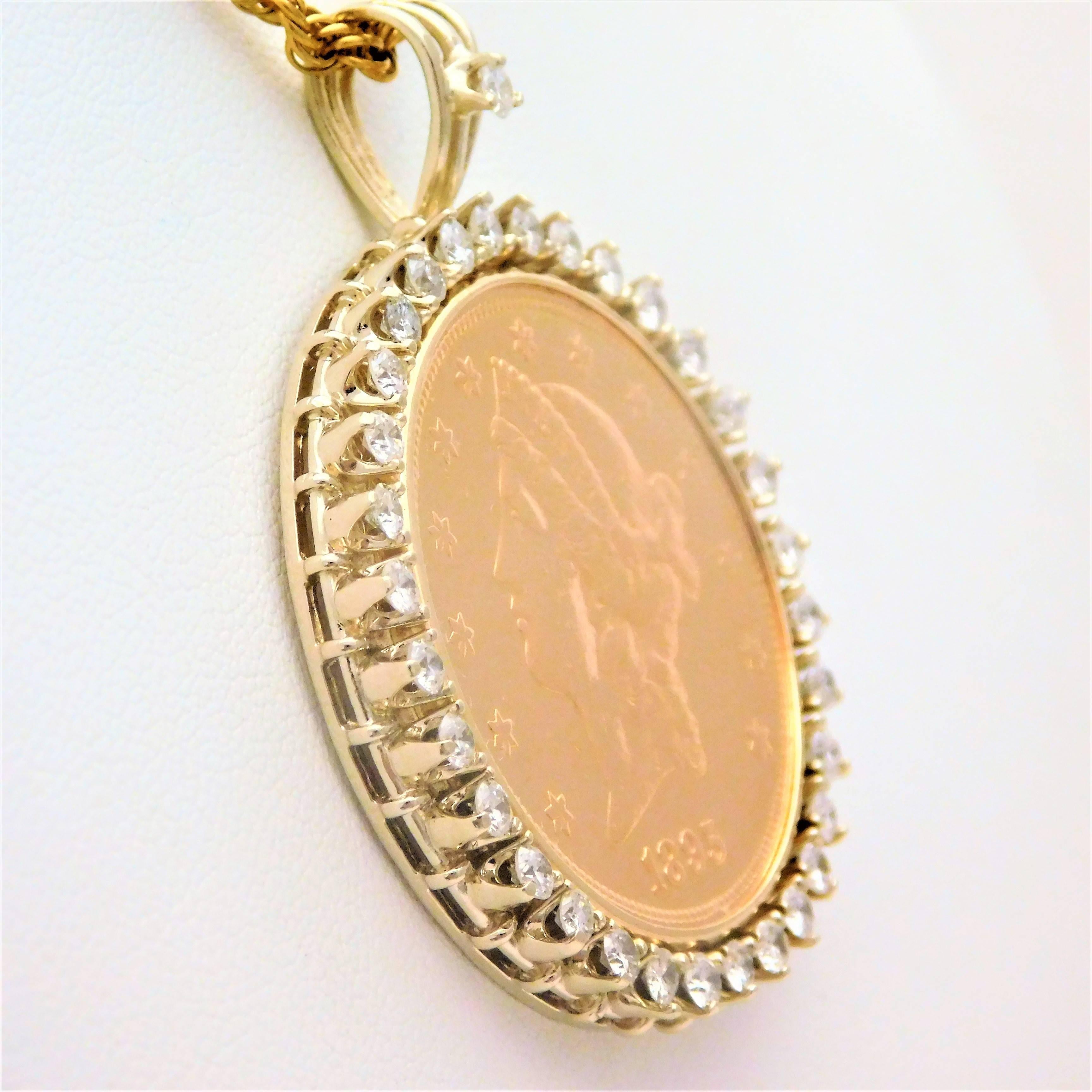 Women's or Men's Diamond USA 1895-S Twenty Dollar Coin Pendant