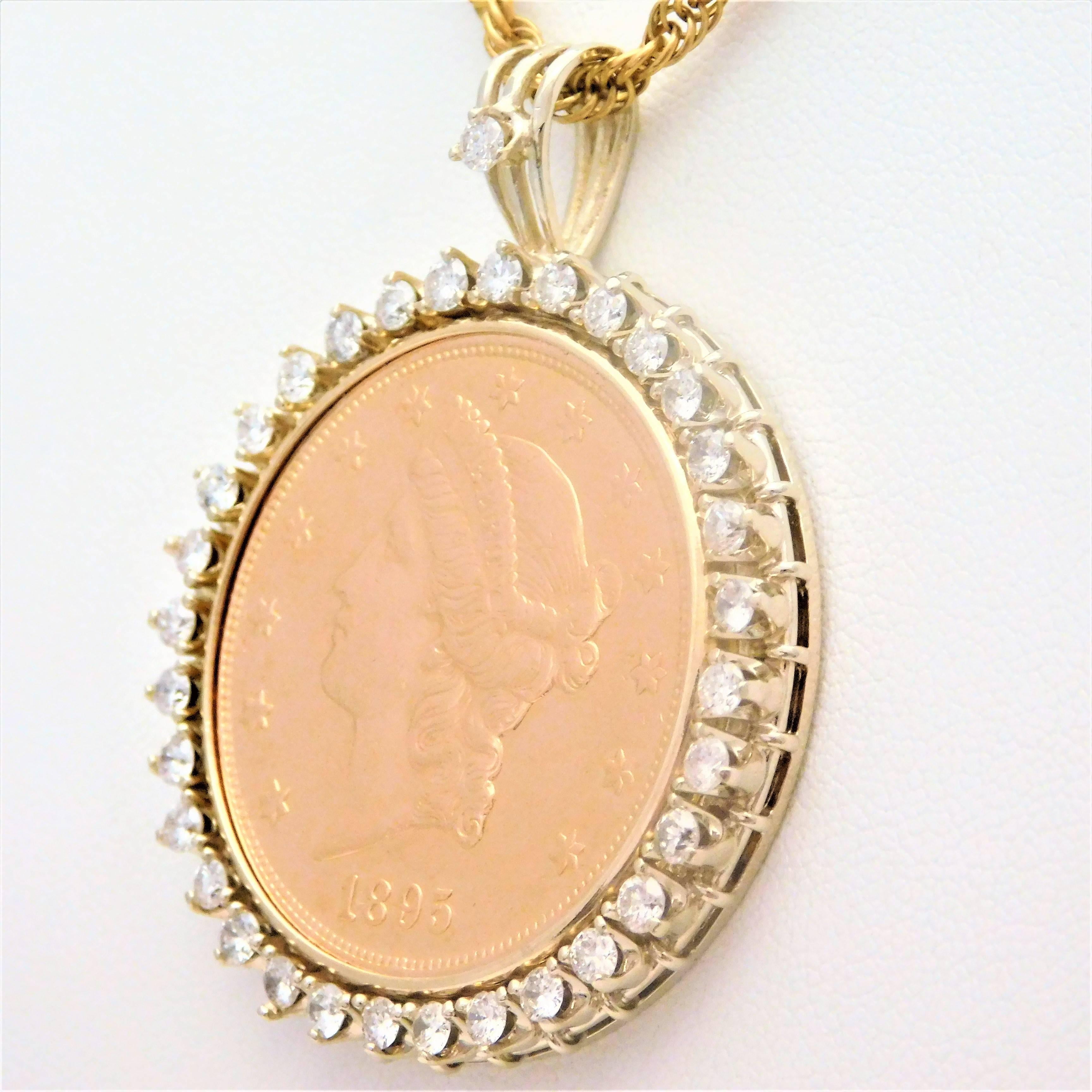 Diamond USA 1895-S Twenty Dollar Coin Pendant 1