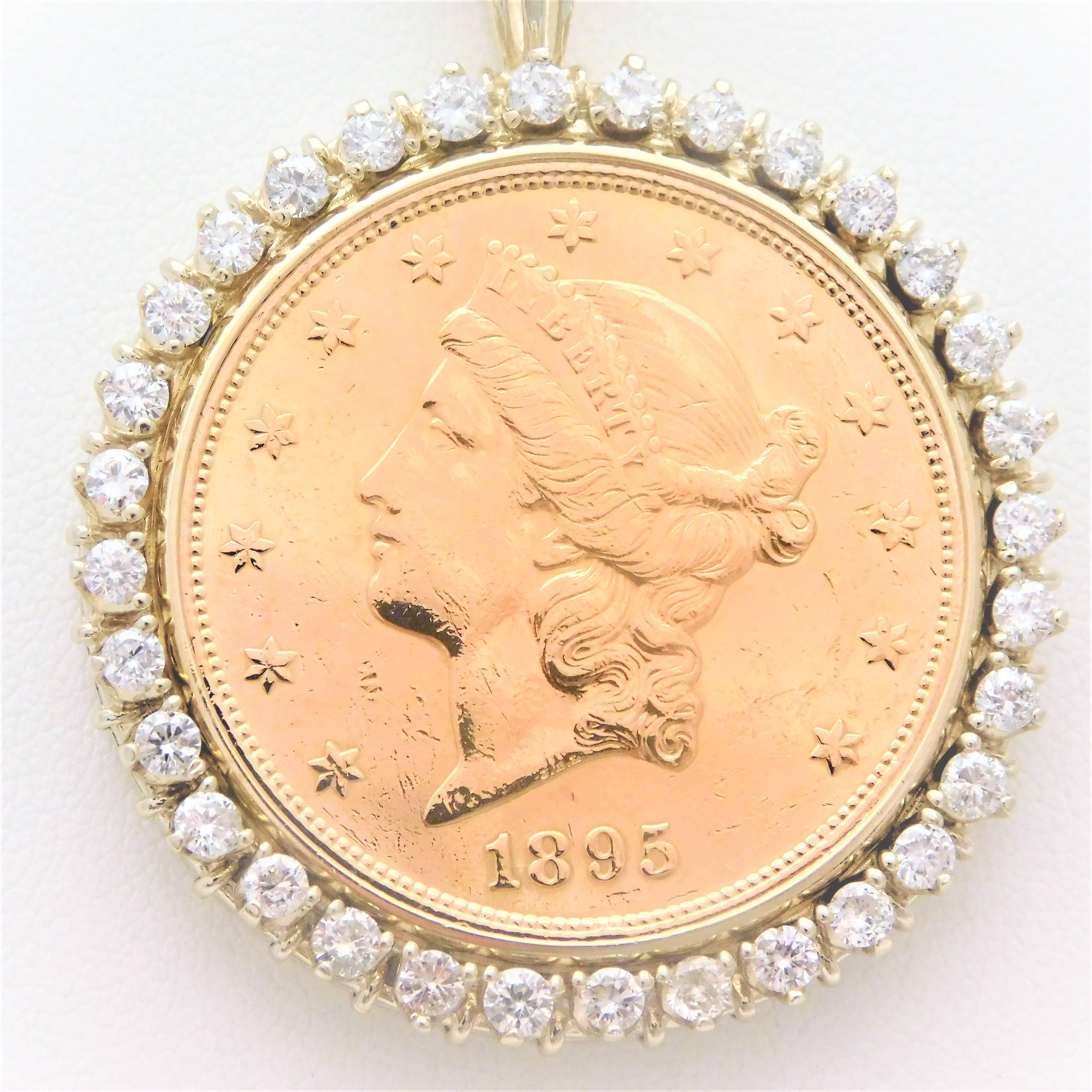 Diamond USA 1895-S Twenty Dollar Coin Pendant 2