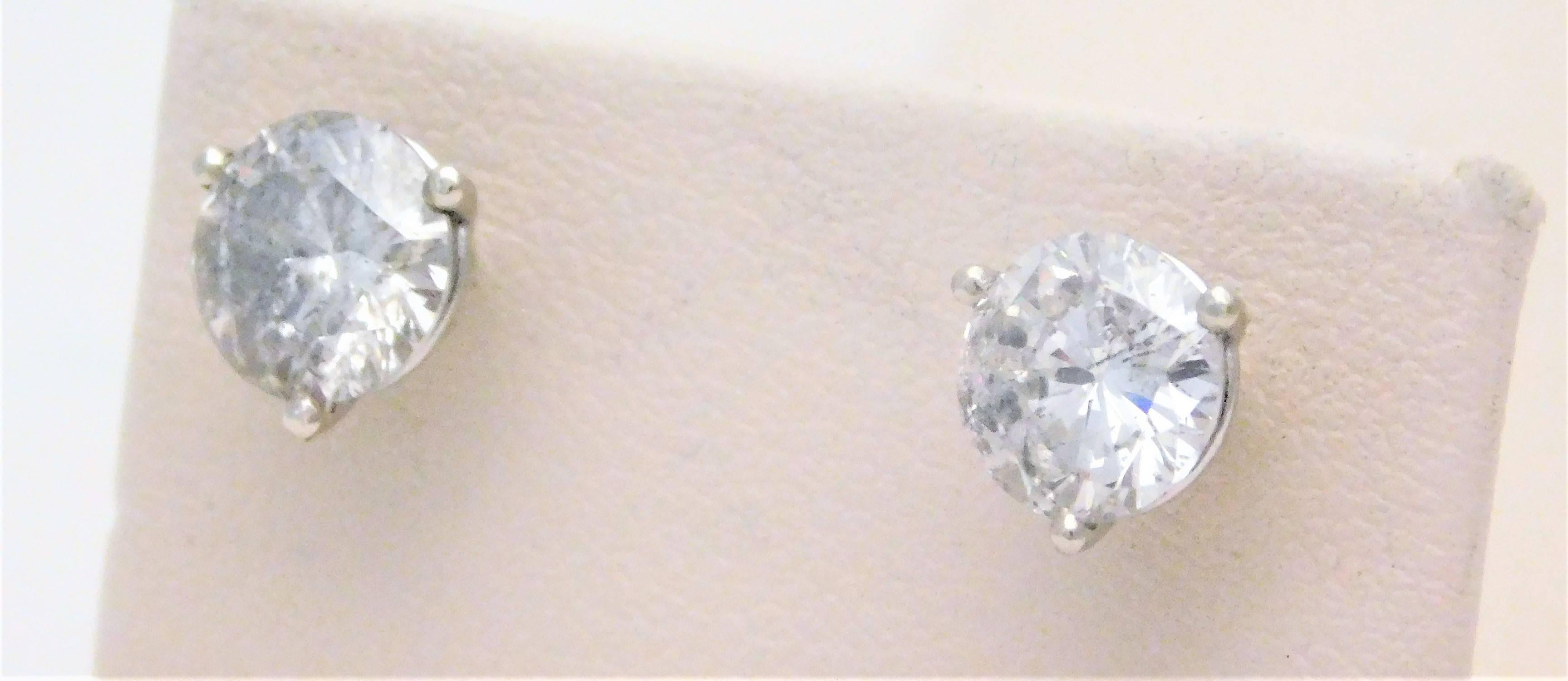 2.12 Carat Total Weight Diamond Stud Earrings For Sale 1