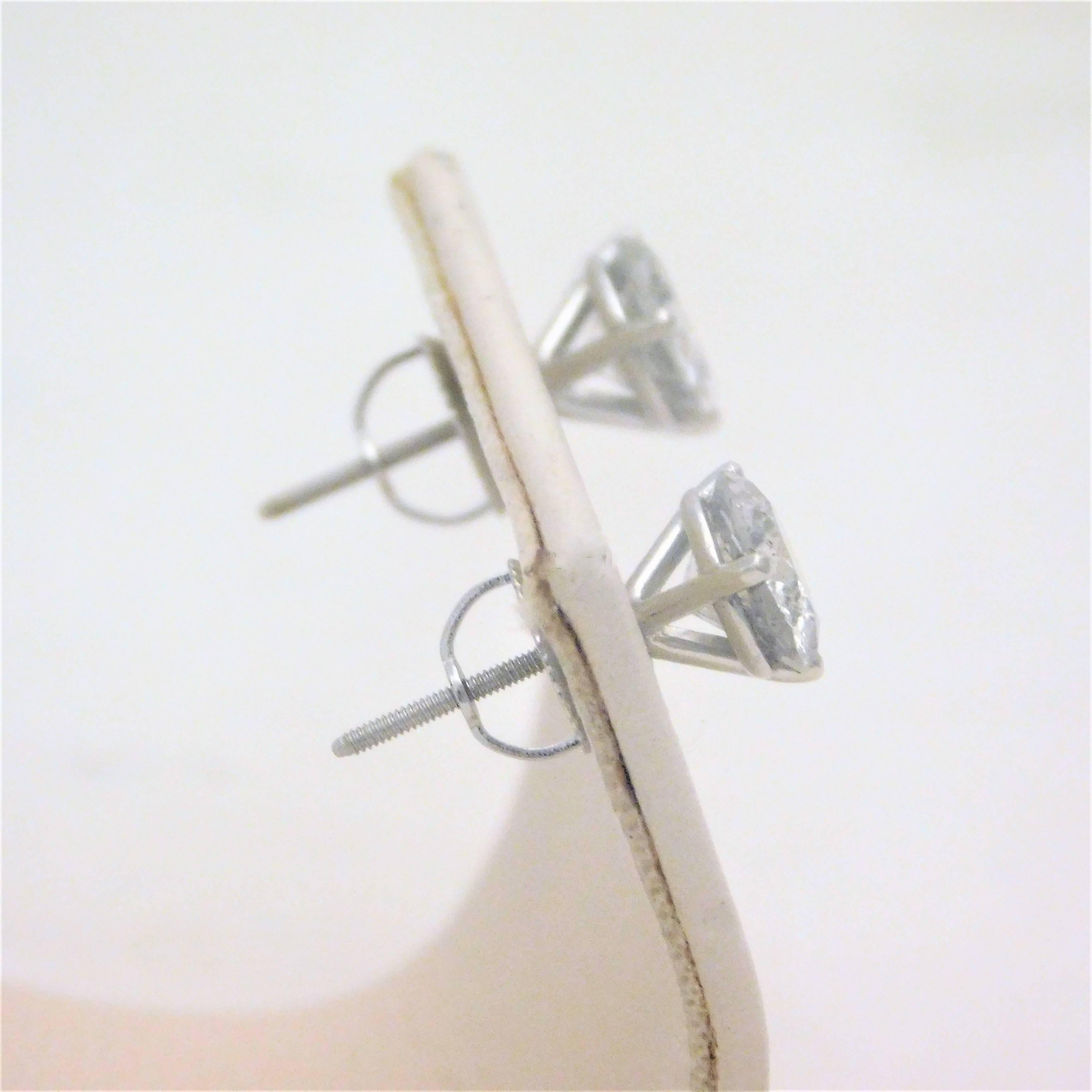 2.12 Carat Total Weight Diamond Stud Earrings For Sale 2