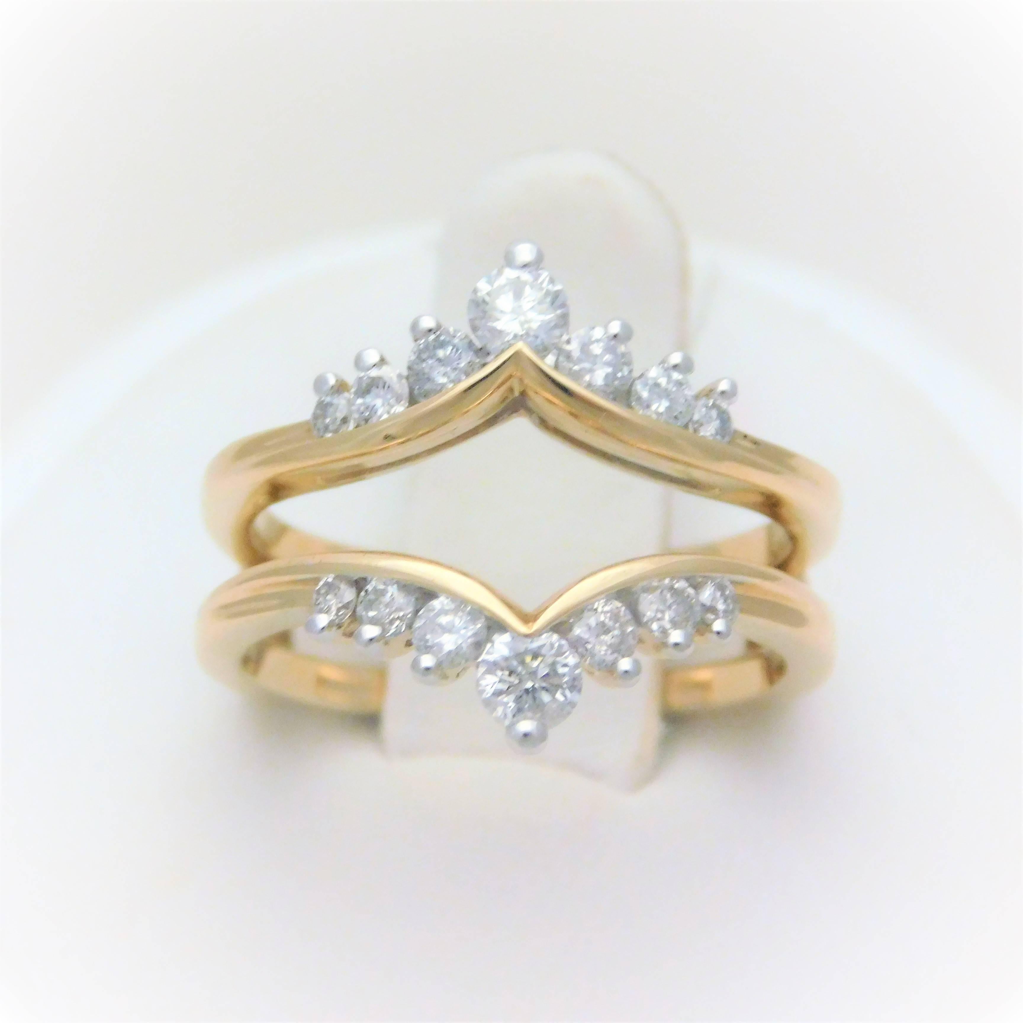 Round Cut Vintage 14 Karat Diamond Engagement Ring Wrap Enhancer For Sale