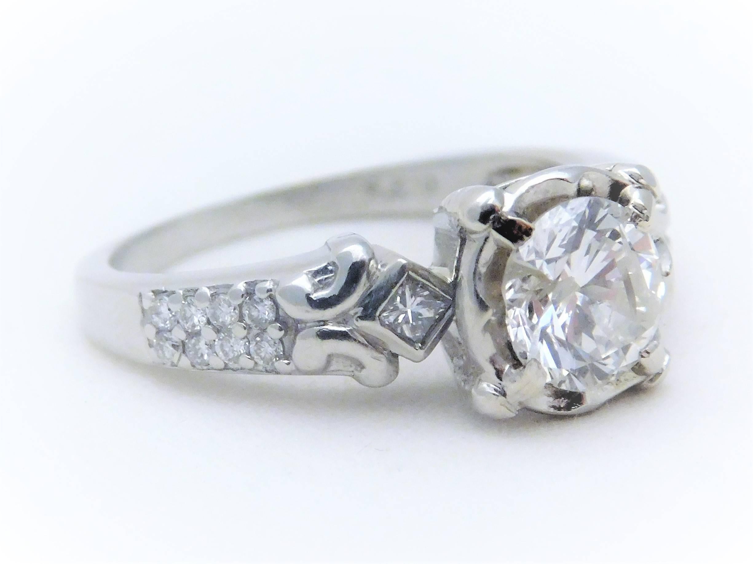 Vintage 14 Karat White Gold Diamond Engagement Ring For Sale 4