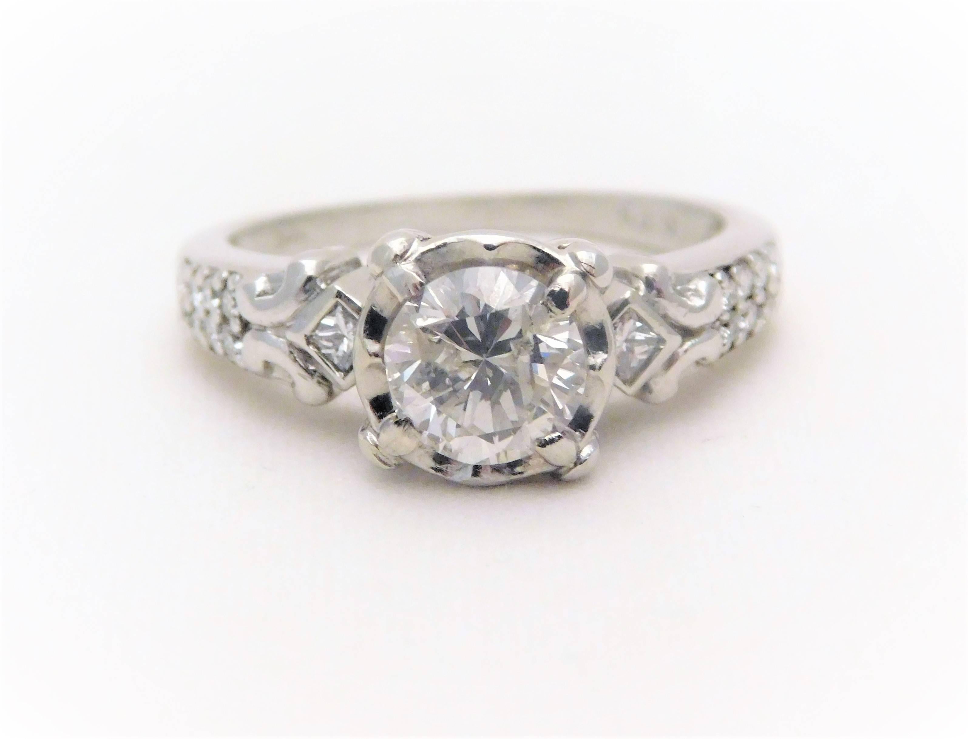 Retro Vintage 14 Karat White Gold Diamond Engagement Ring For Sale