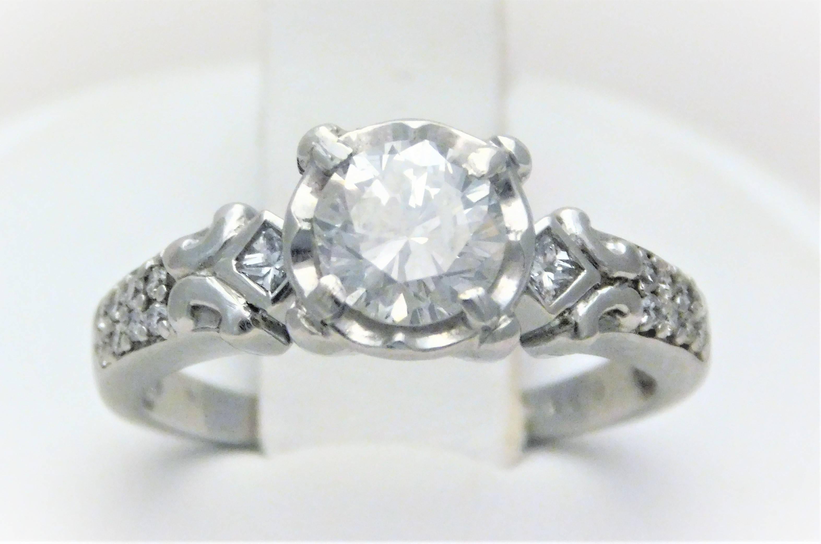 Women's Vintage 14 Karat White Gold Diamond Engagement Ring For Sale