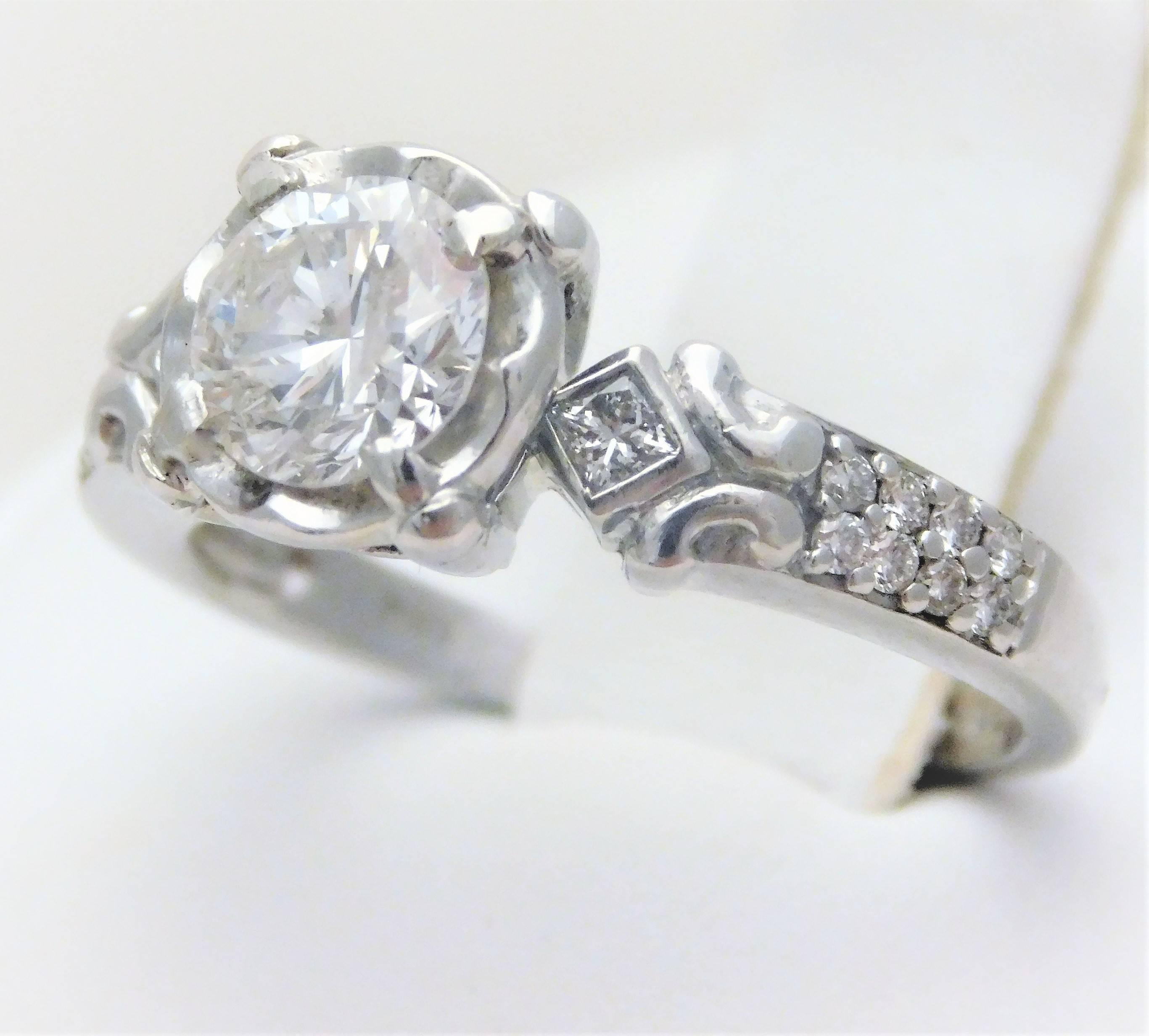 Vintage 14 Karat White Gold Diamond Engagement Ring For Sale 3