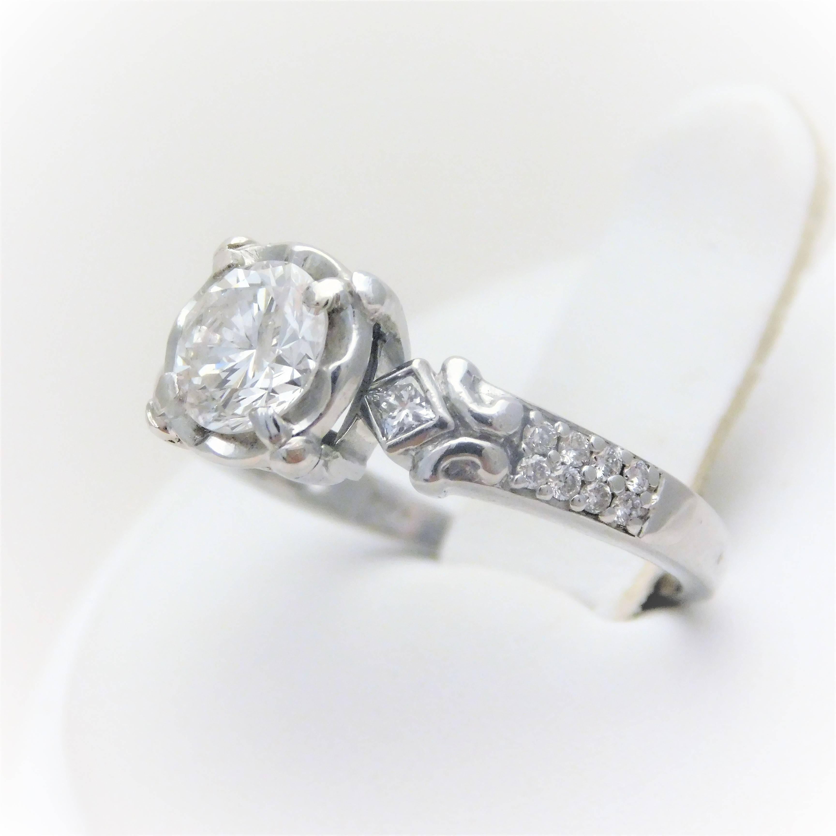 Vintage 14 Karat White Gold Diamond Engagement Ring For Sale 2