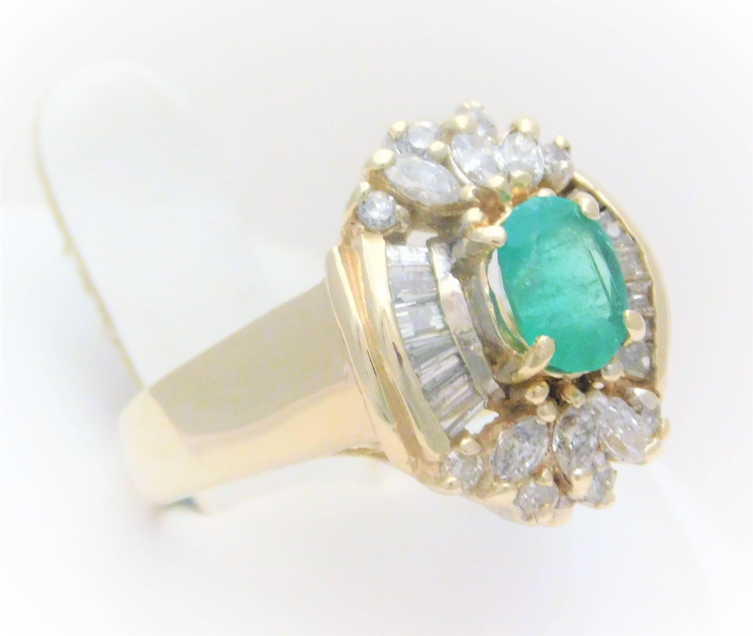 Midcentury 2 Carat Emerald and Diamond Cocktail Ring In Good Condition For Sale In Metairie, LA