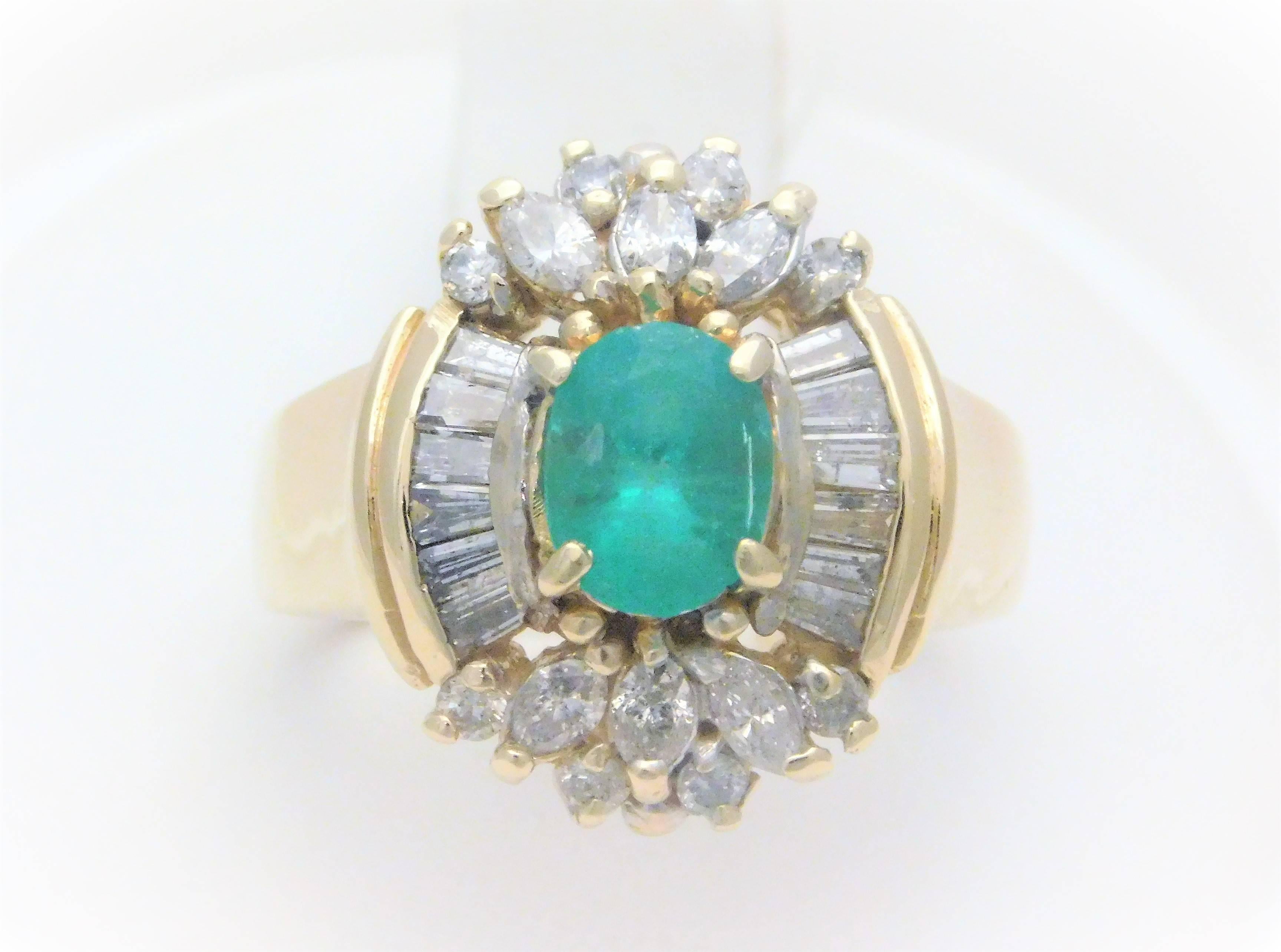 Oval Cut Midcentury 2 Carat Emerald and Diamond Cocktail Ring For Sale