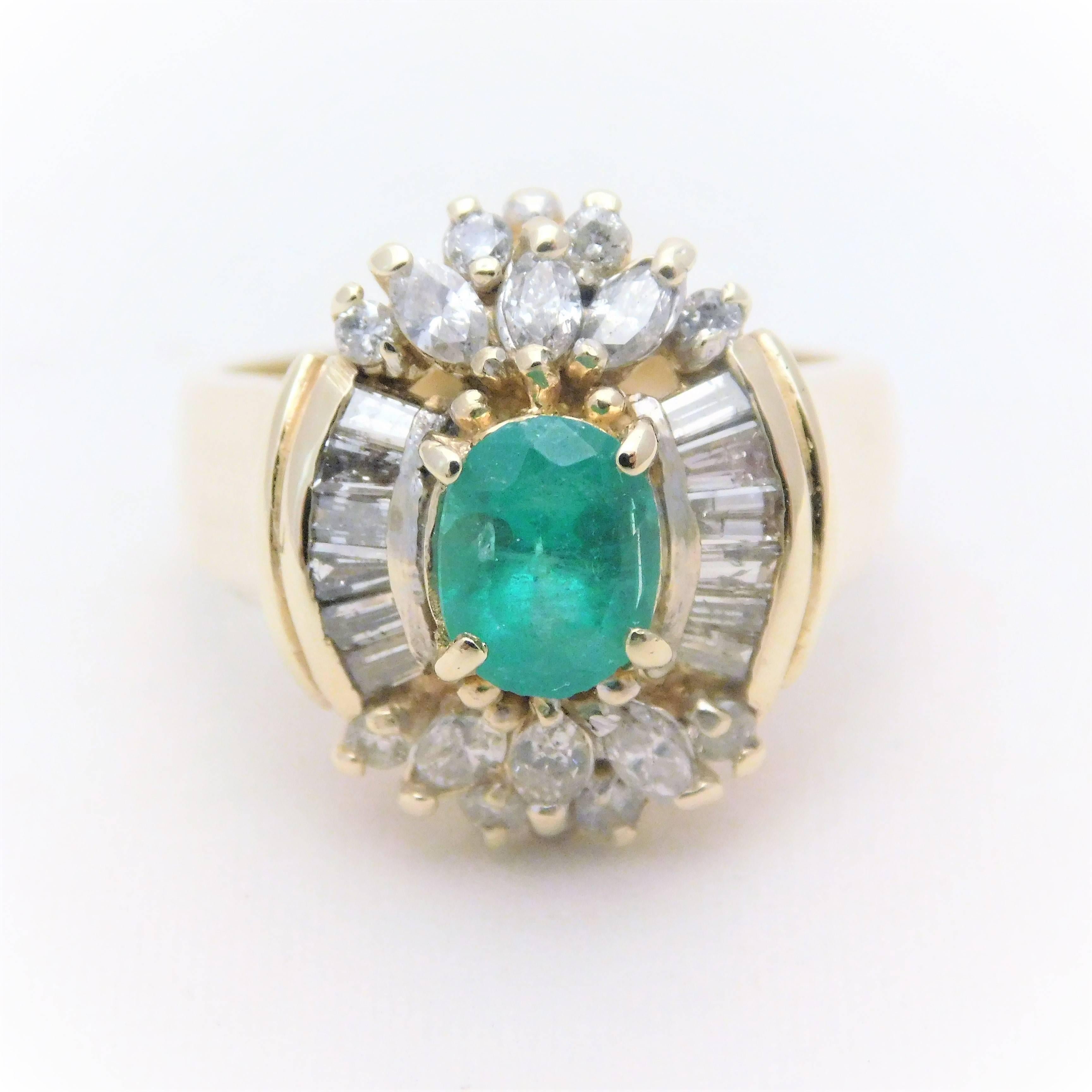 Women's Midcentury 2 Carat Emerald and Diamond Cocktail Ring For Sale