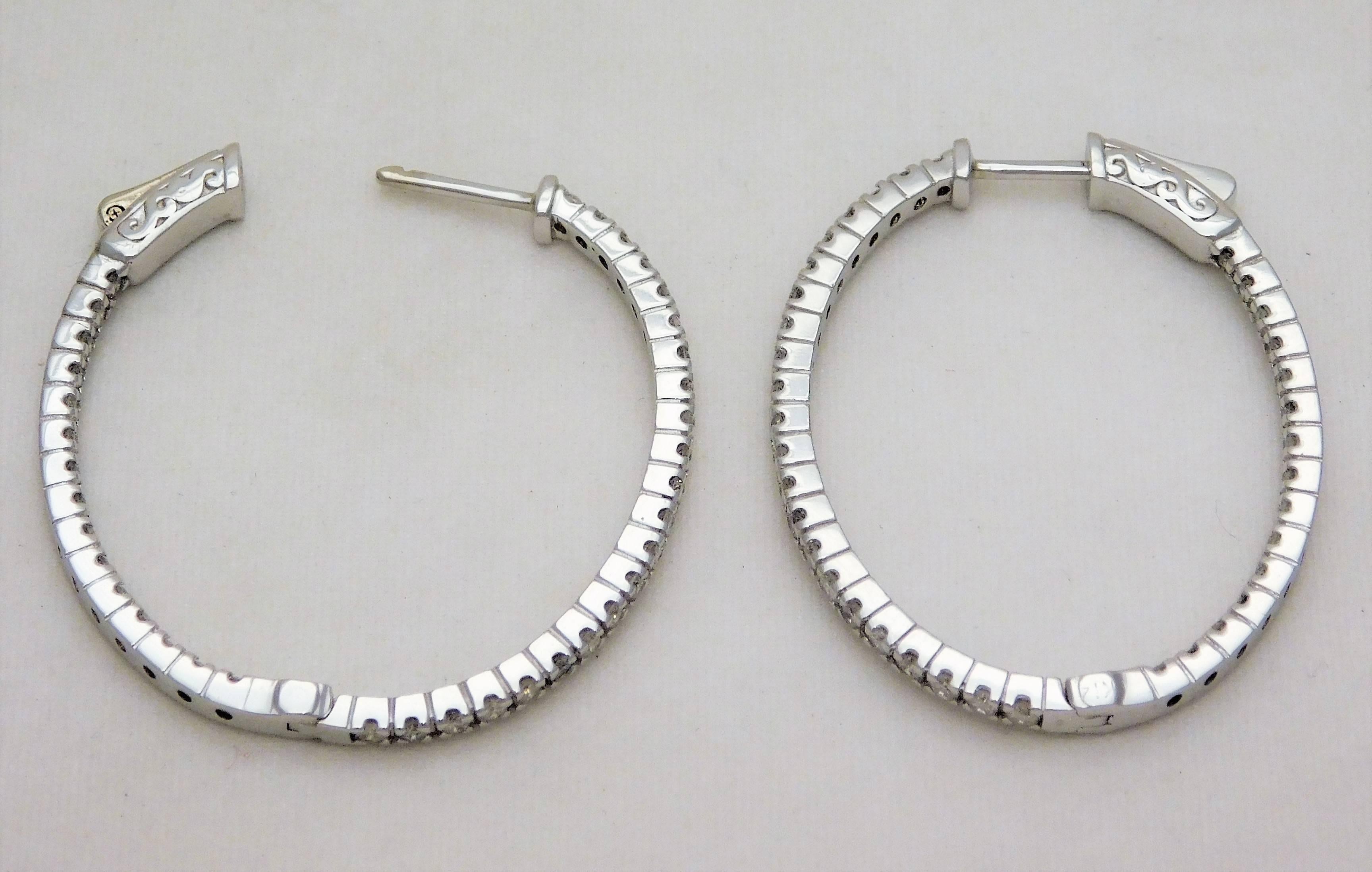 1.50ct Inside Out Diamond Oval Hoop Earrings in 14k White Gold 4