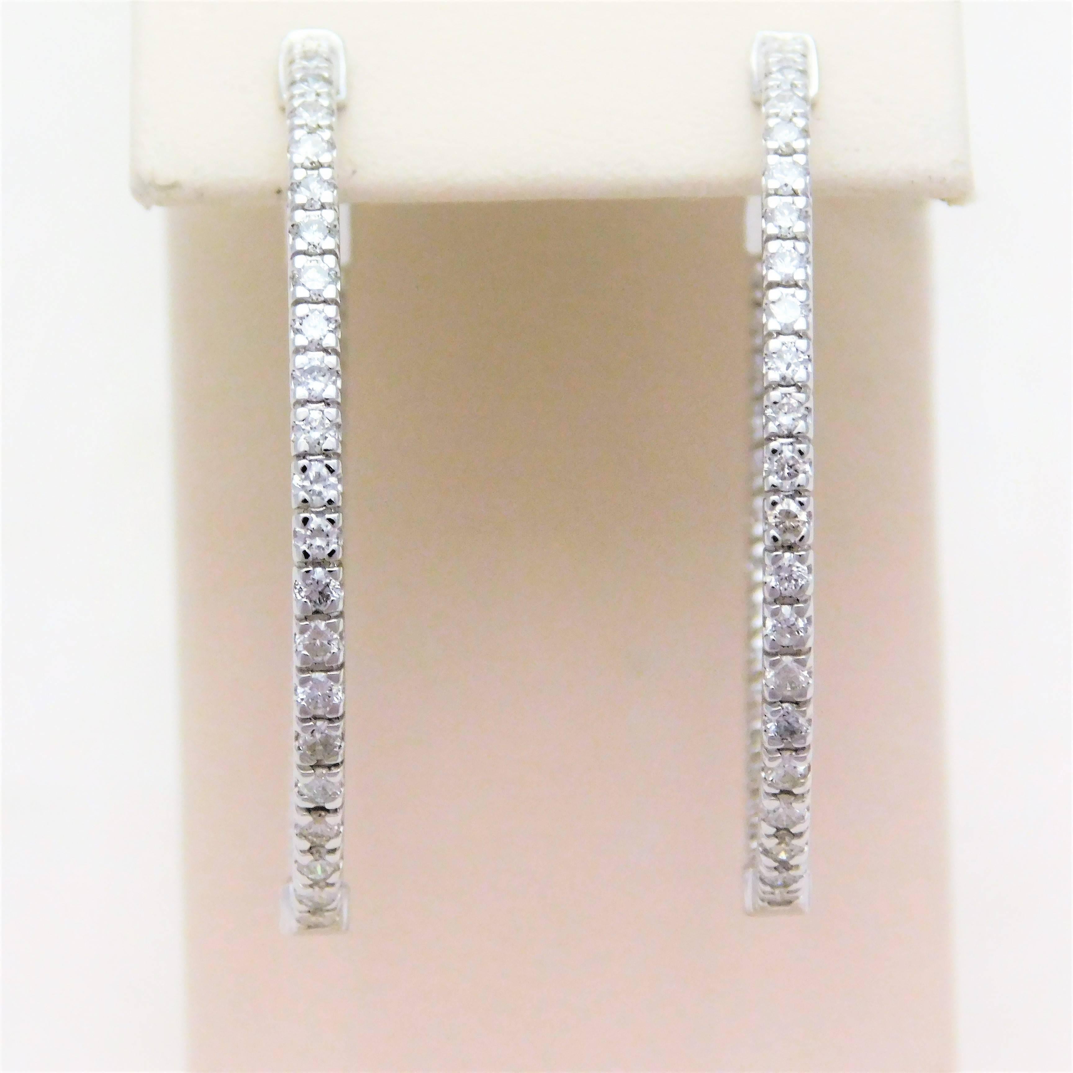 Modern 1.50ct Inside Out Diamond Oval Hoop Earrings in 14k White Gold