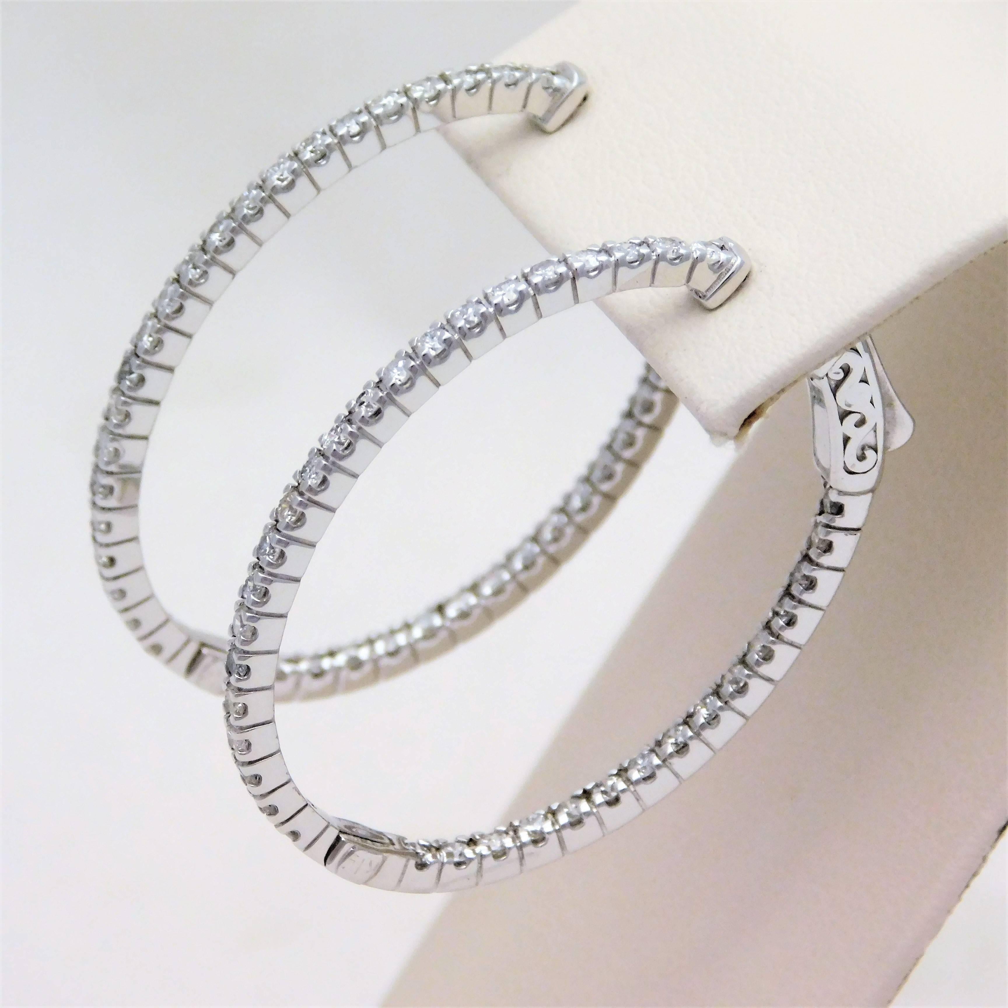 1.50ct Inside Out Diamond Oval Hoop Earrings in 14k White Gold 1