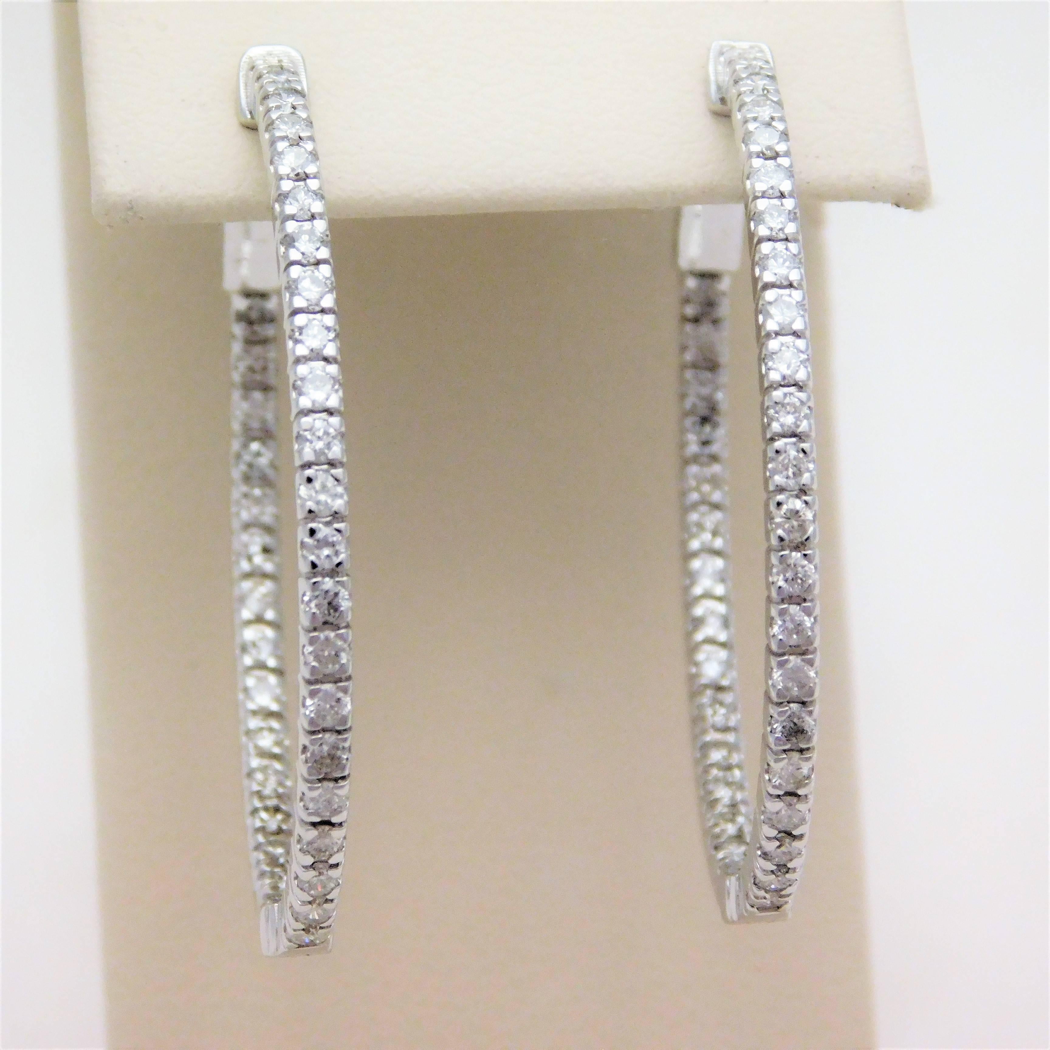 1.50ct Inside Out Diamond Oval Hoop Earrings in 14k White Gold In New Condition In Metairie, LA