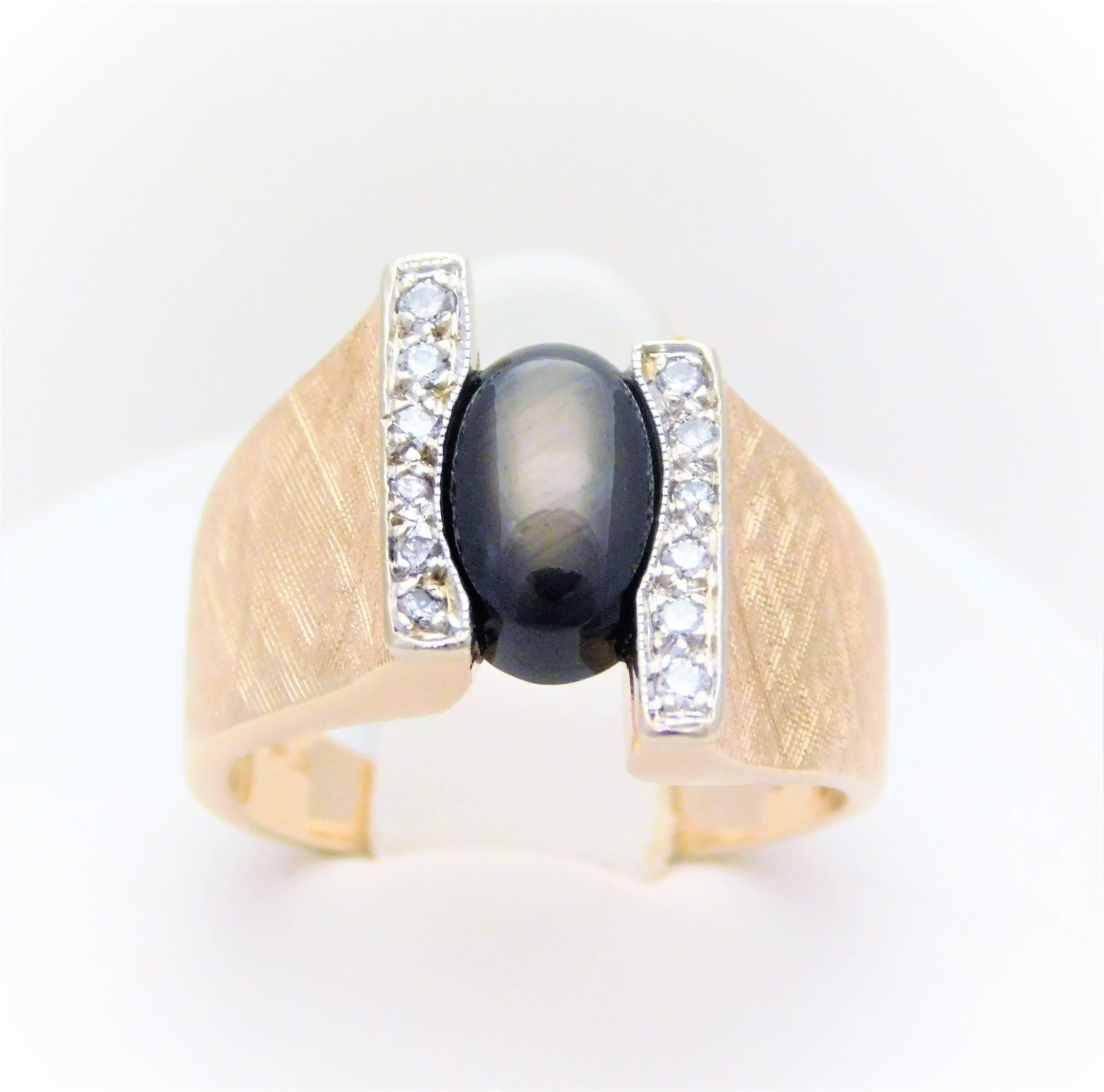 Retro 2.50 Carat Black Star Sapphire and Diamond Ring