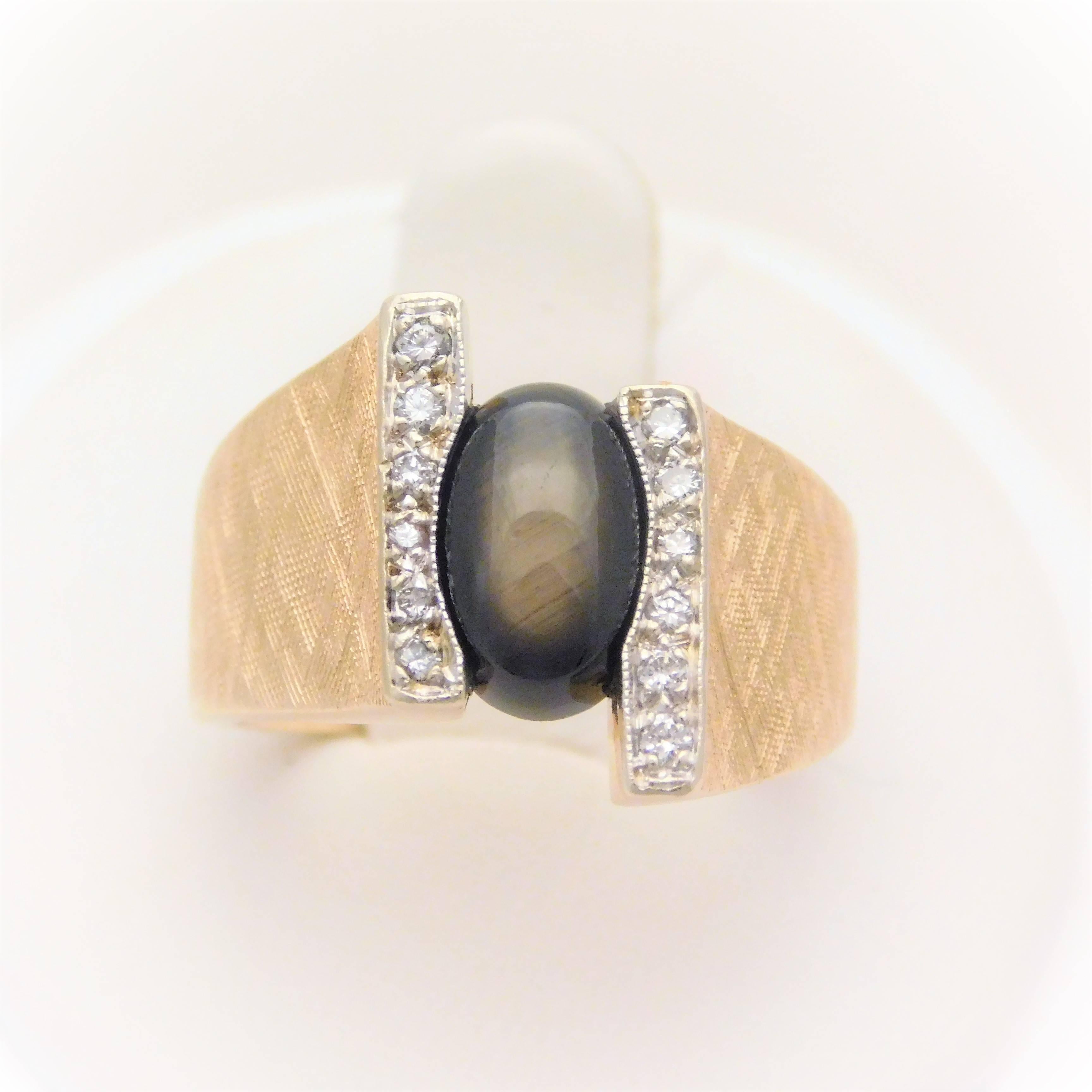 Oval Cut 2.50 Carat Black Star Sapphire and Diamond Ring