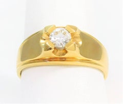Midcentury Gents 18 Karat Gold Diamond Ring