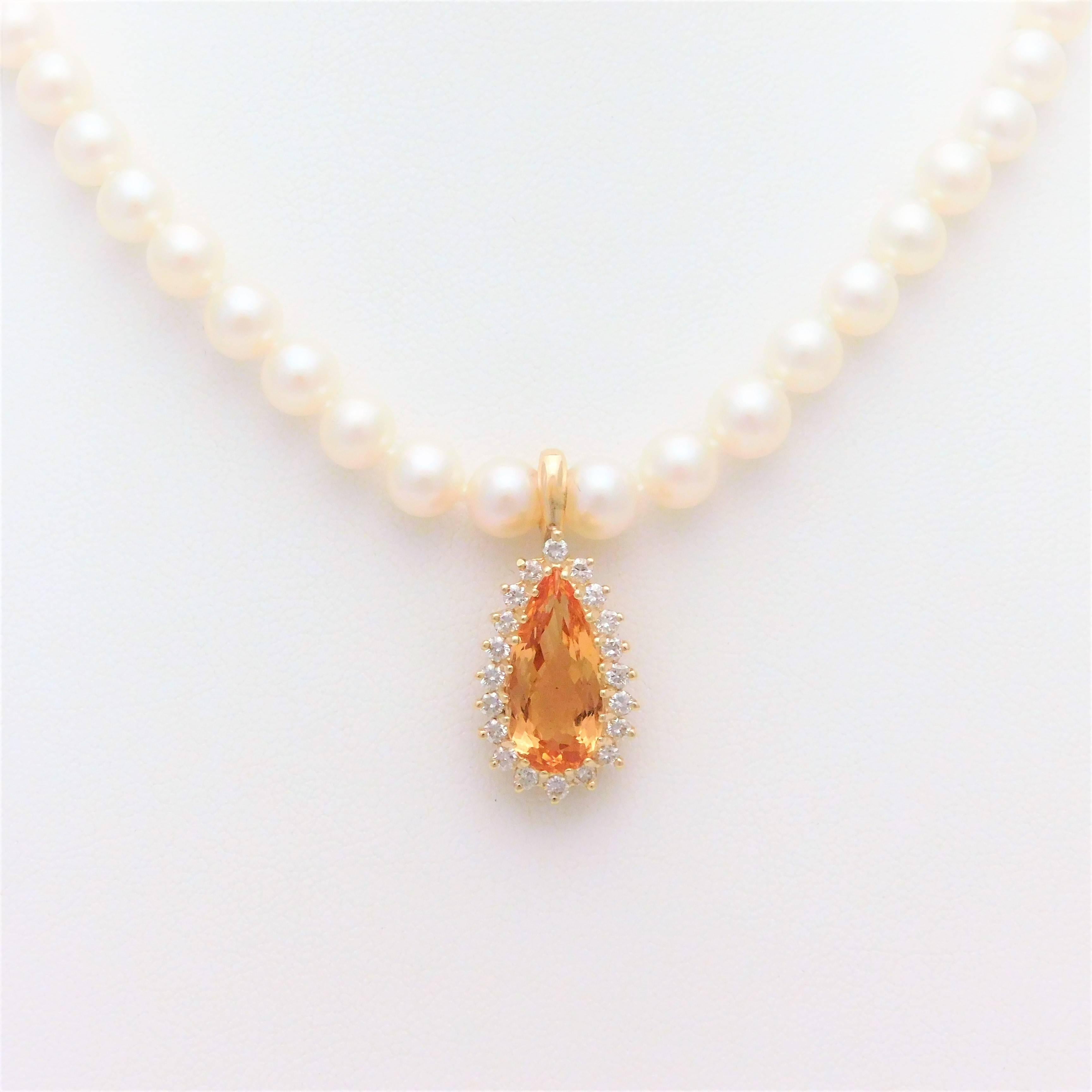 7.60 Carat Pear-Faceted Honey Topaz and Diamond Detachable Enhancer Pendant In New Condition In Metairie, LA