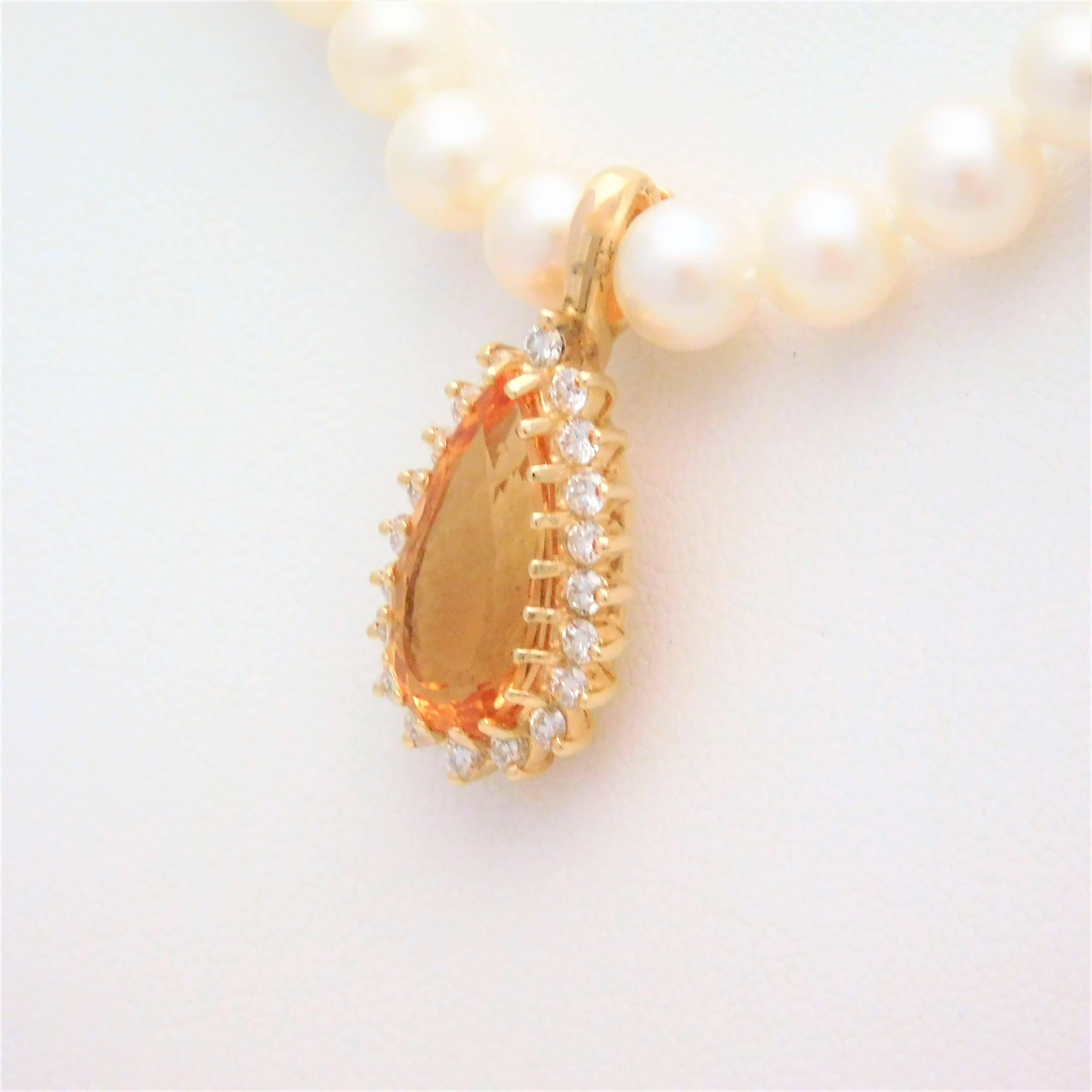 7.60 Carat Pear-Faceted Honey Topaz and Diamond Detachable Enhancer Pendant 1