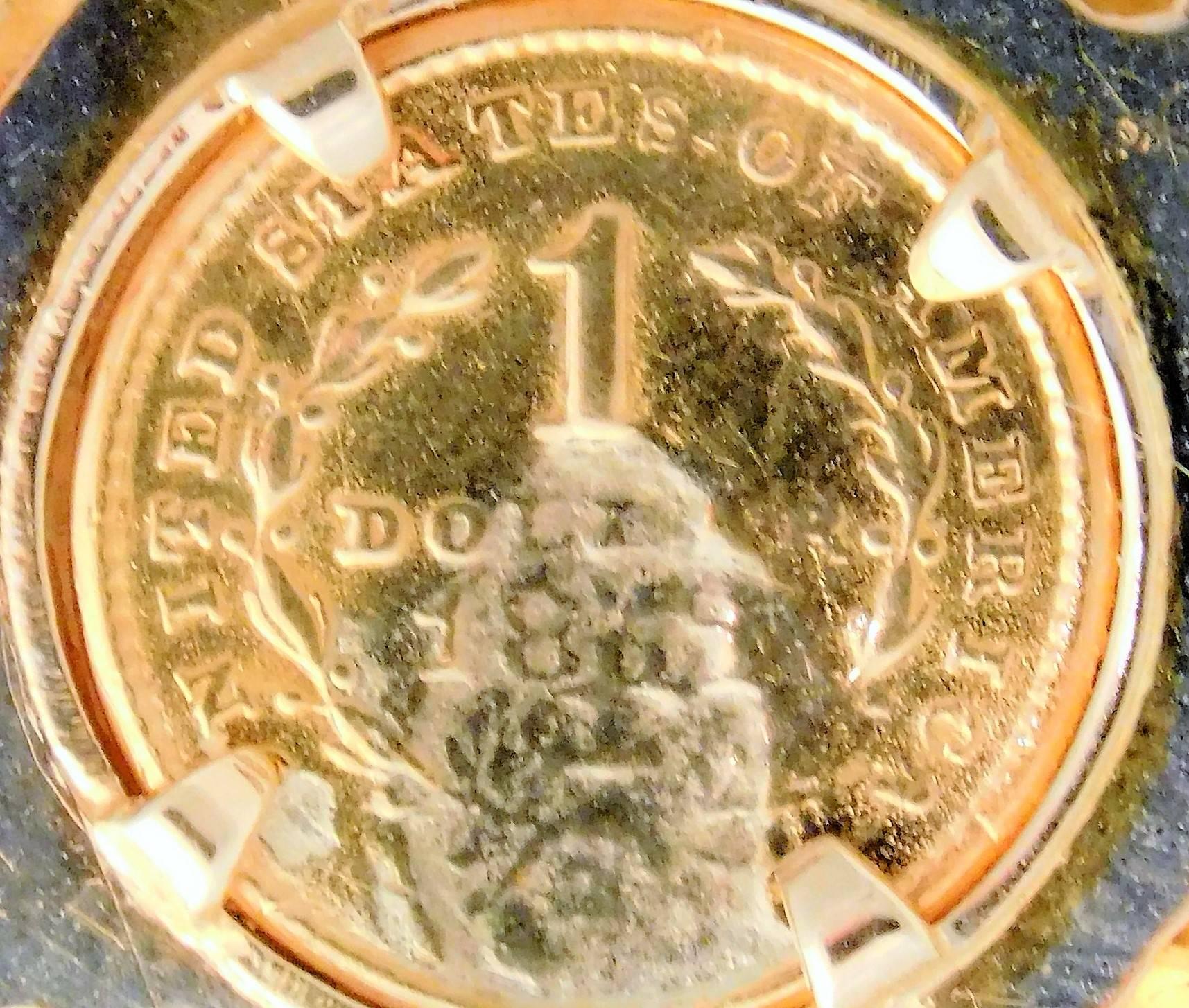 Early Victorian 1851 US Gold Dollar Coin Diamond Vineyard Pendant 1