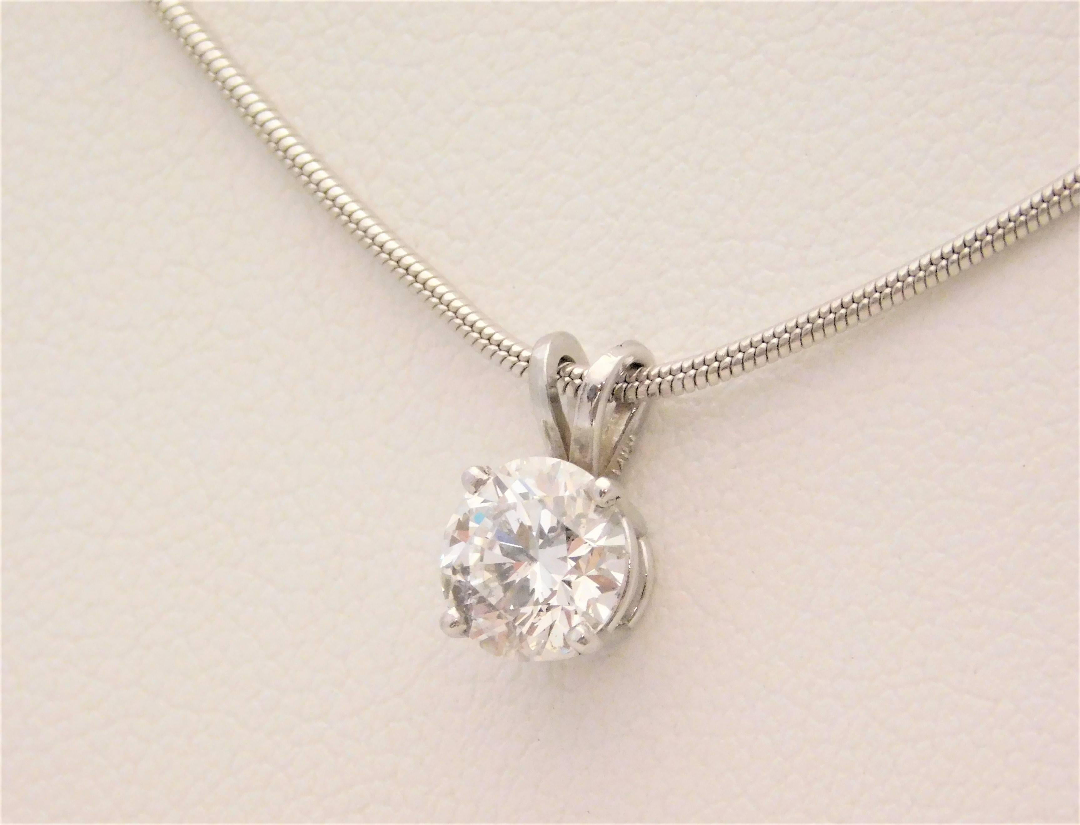 1.25ct White Gold Diamond Solitaire Necklace In New Condition For Sale In Metairie, LA