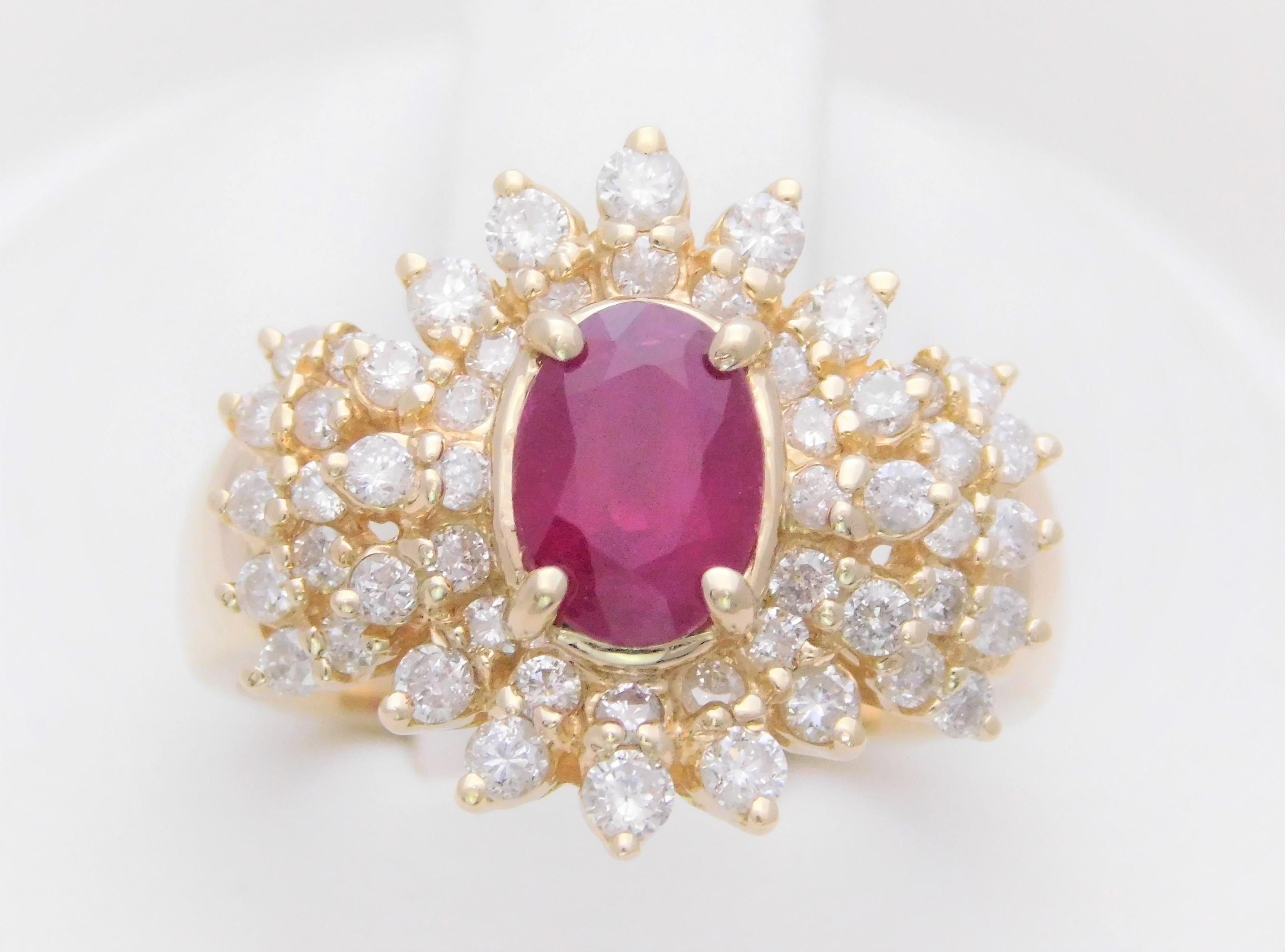 Oval Cut 2.40 Carat Ruby and Diamond Cocktail Ring
