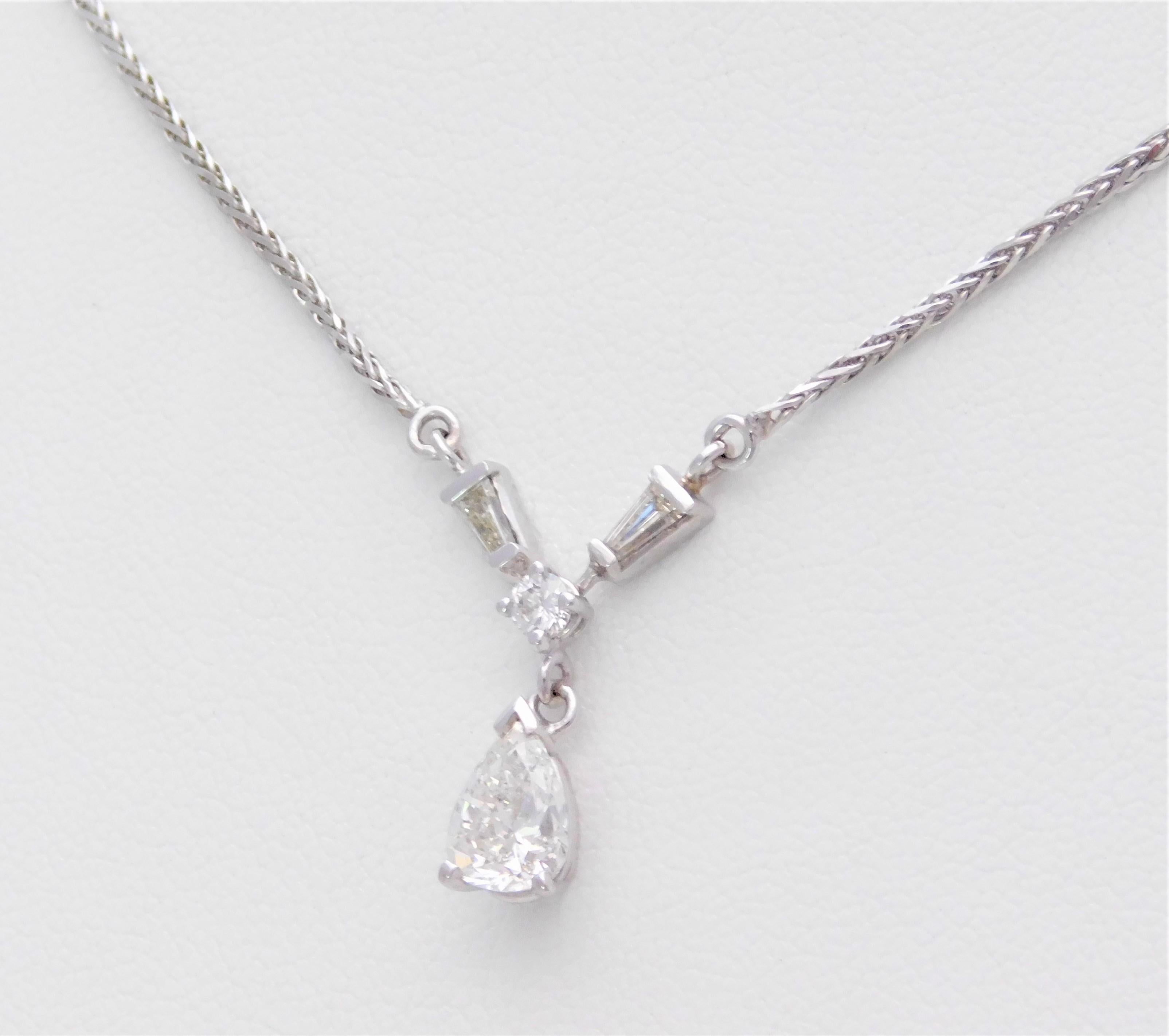 Modern Italian Crafted Vintage Custom Pear Brilliant Diamond Drop Pendant Necklace