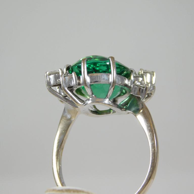 Rare 9 Carat Green Tourmaline Diamond White Gold Ring, circa 1950 For ...