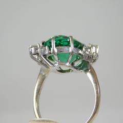 Rare 9 Carat Green Tourmaline Diamond White Gold Ring, circa 1950