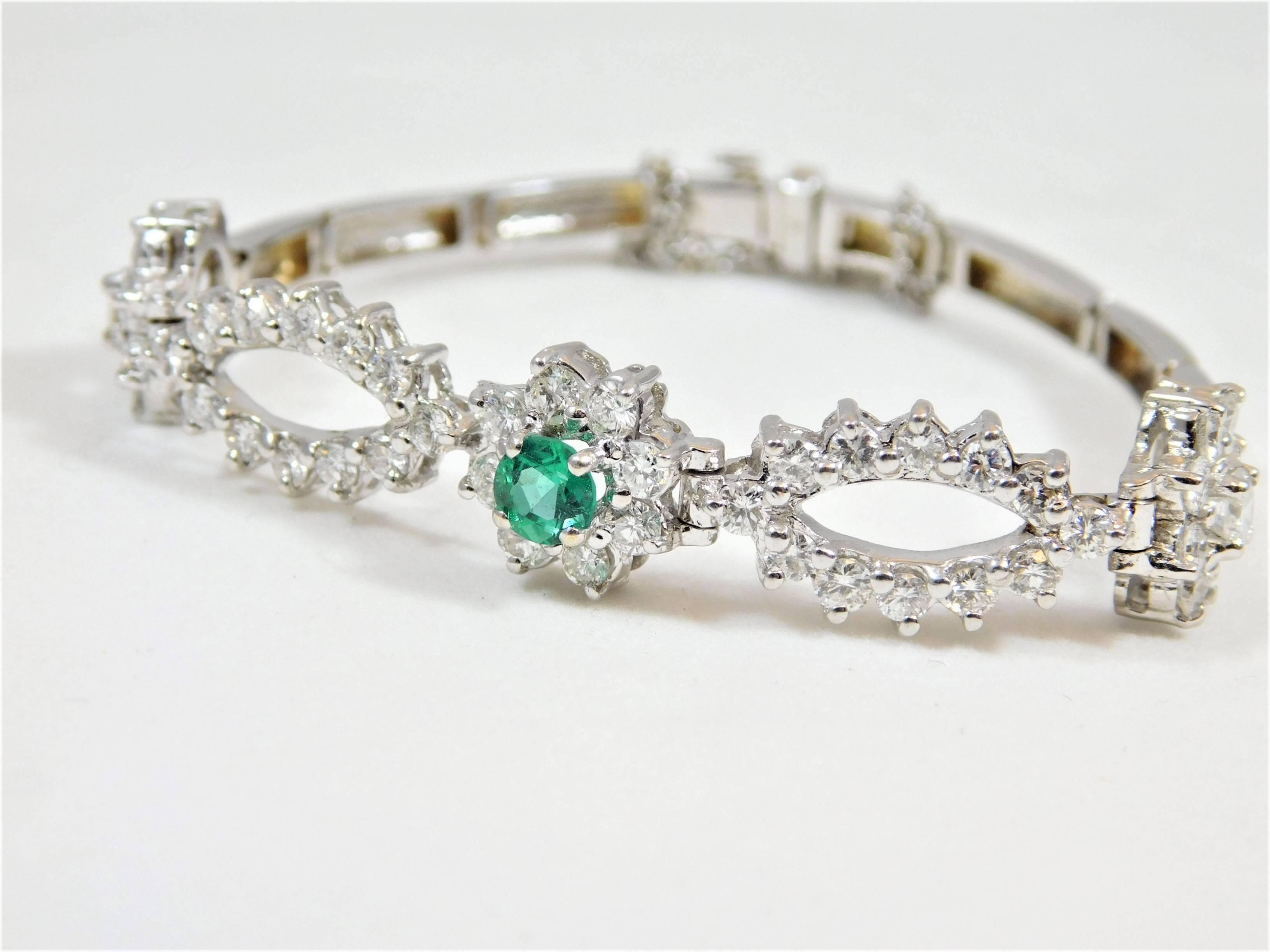 Sparkling Emerald Diamond White Gold Bracelet, circa 1940 1