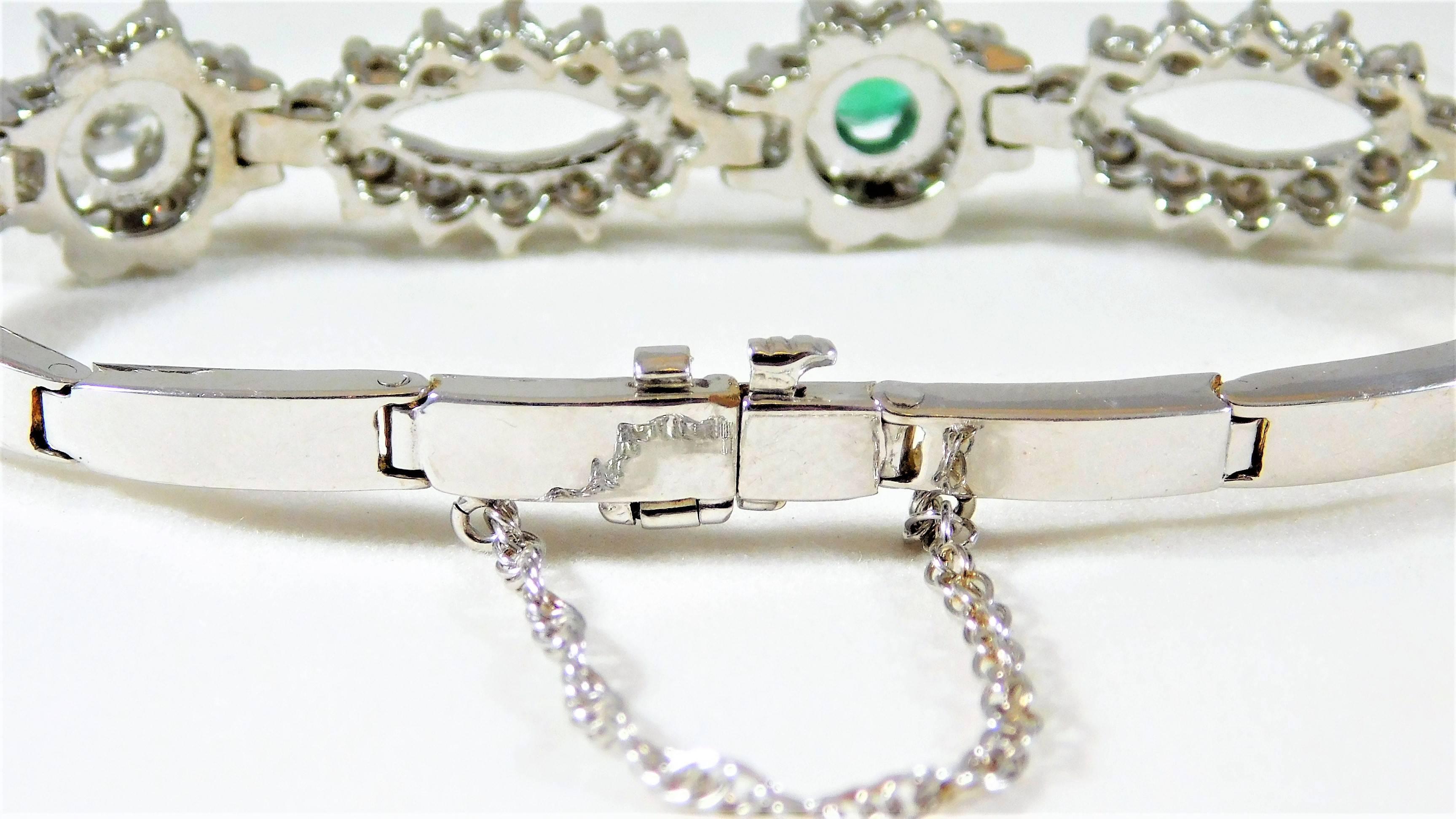 Sparkling Emerald Diamond White Gold Bracelet, circa 1940 2