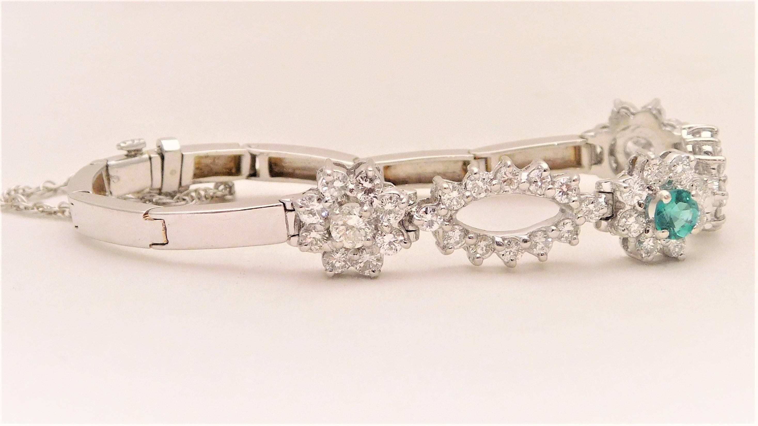 Sparkling Emerald Diamond White Gold Bracelet, circa 1940 4