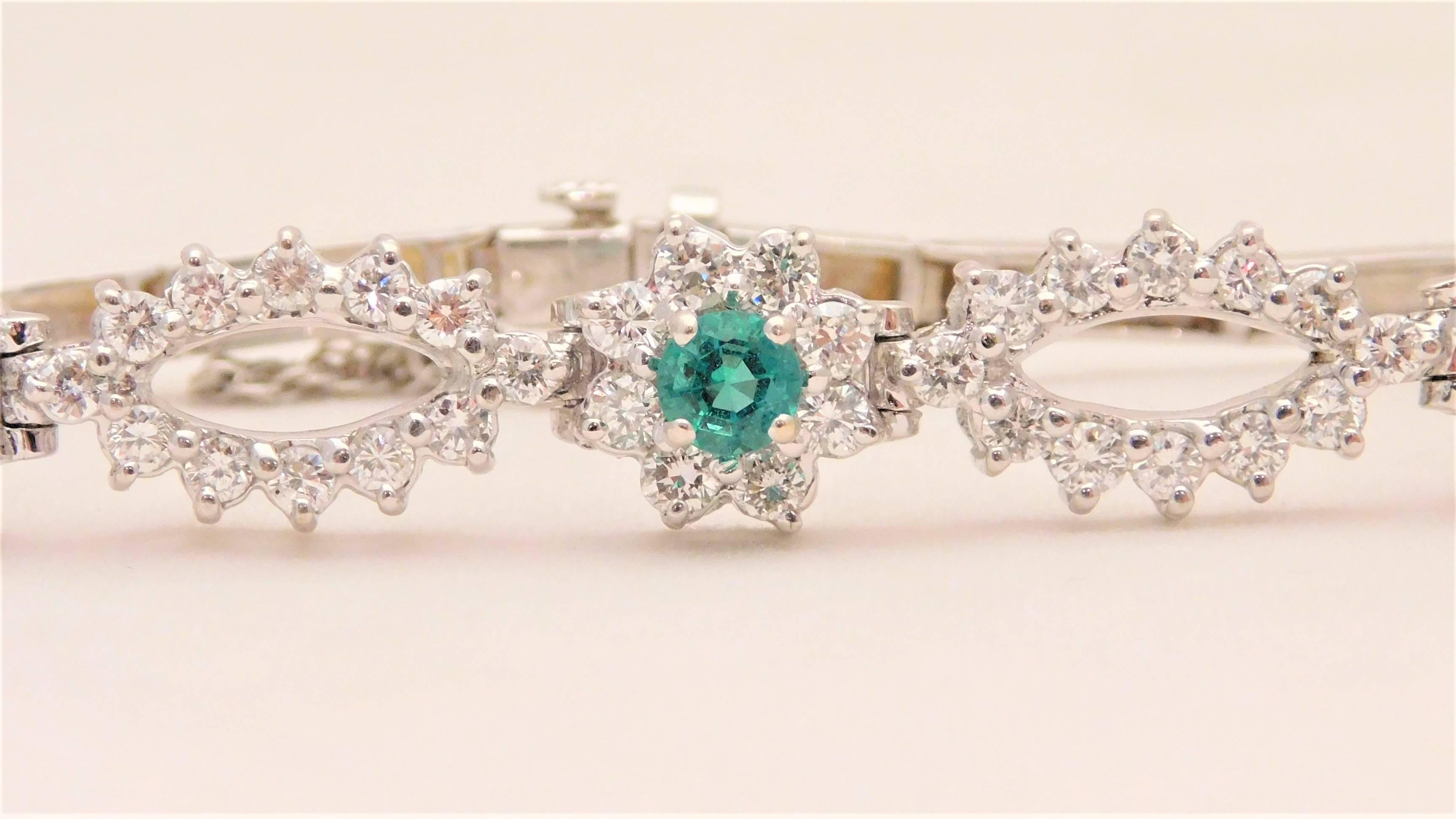 Sparkling Emerald Diamond White Gold Bracelet, circa 1940 5